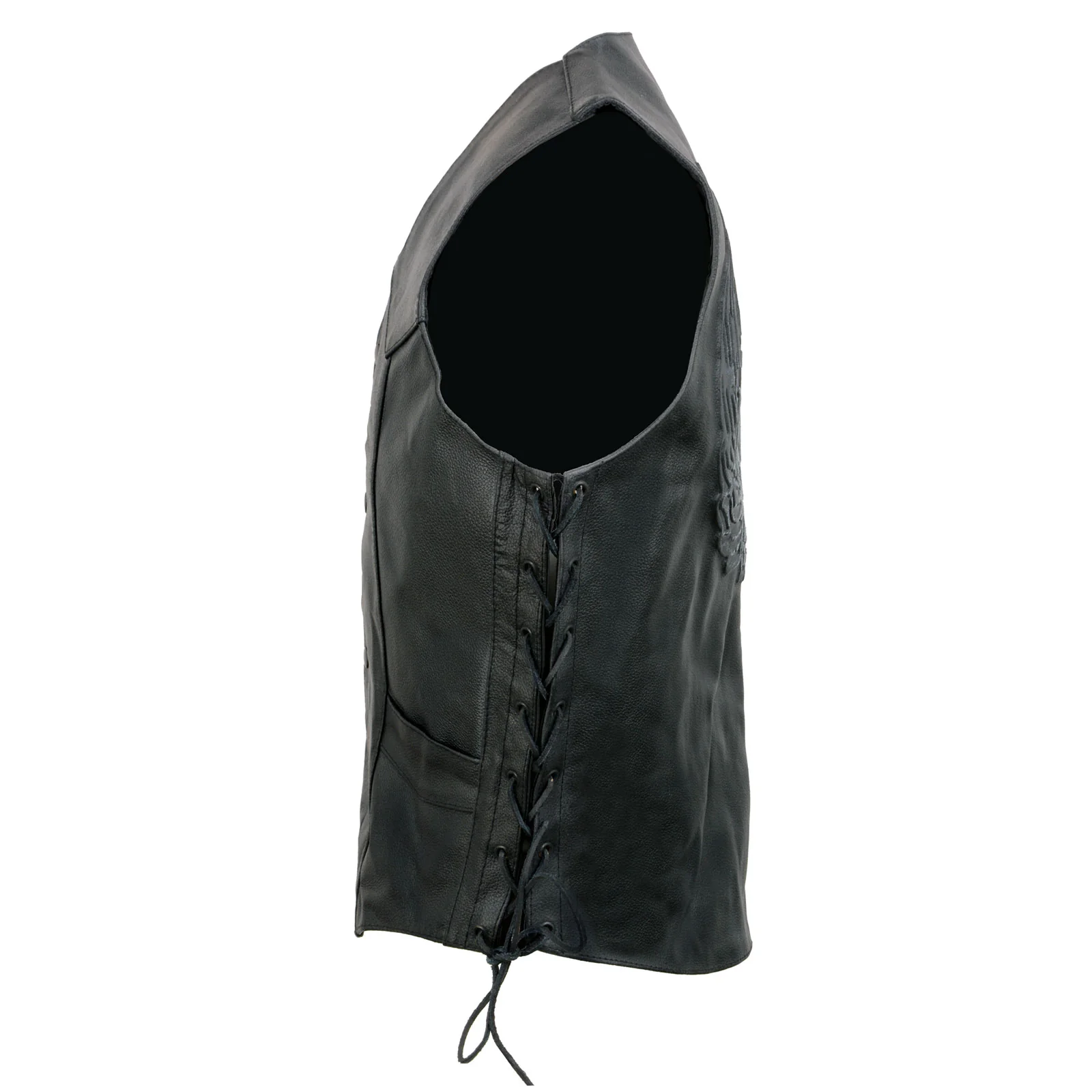 Event Leather's ELM3905 Men's 'Mayhem' 100% Genuine Motorcycle Leather Vest | Biker Vests with Embossed Skull & Wing - Image 8