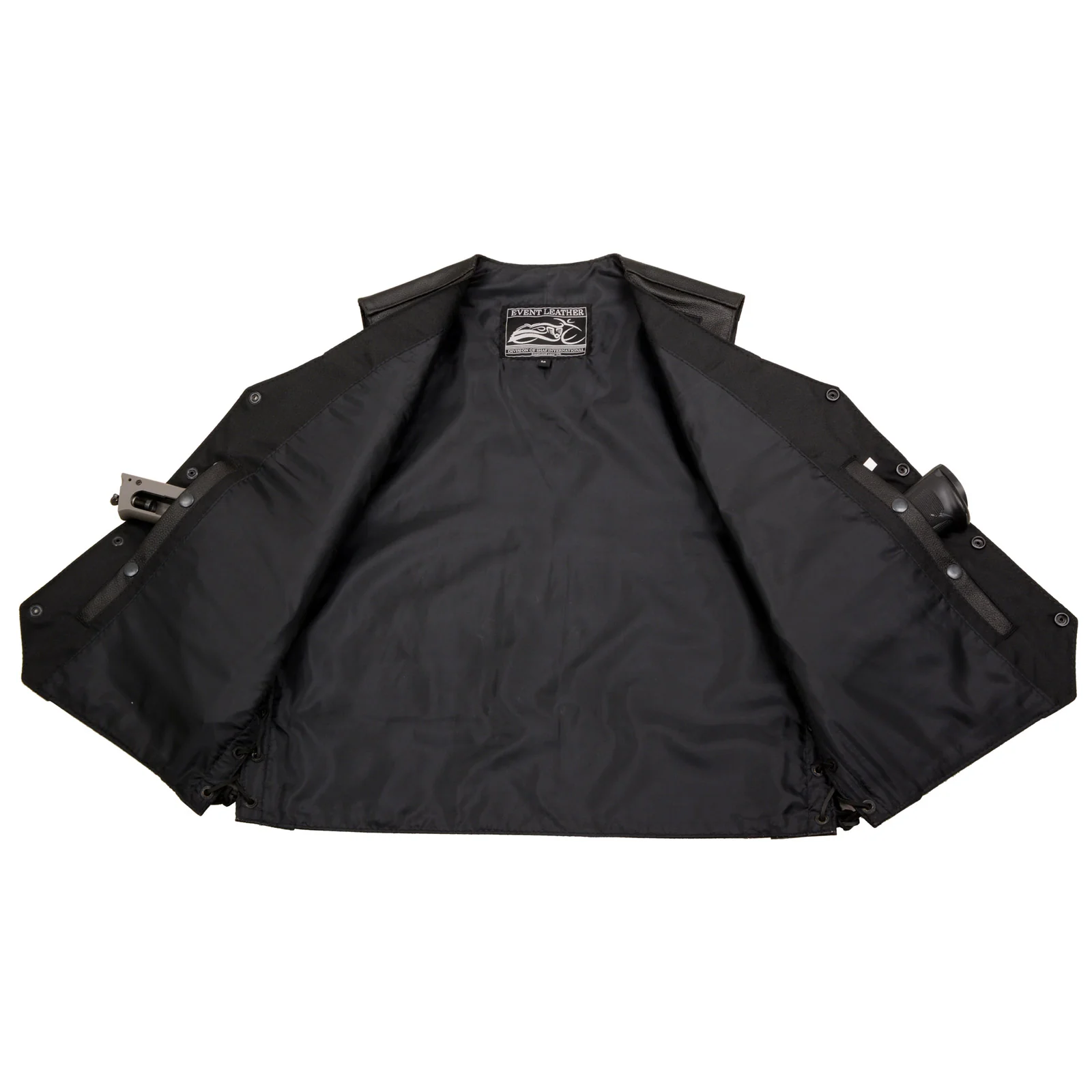 Event Leather ELM3920 Men's Black Leather Pre-Patched Bikers Vest w/ 6 Pockets - 23 Patches and Side Laces - Image 6
