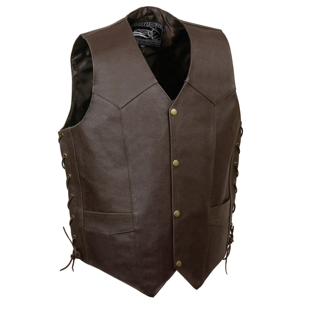 Event Leather ELM3935 Men's Motorcycle Riders Brown Leather Vest with Embossed Native American Head - Image 2