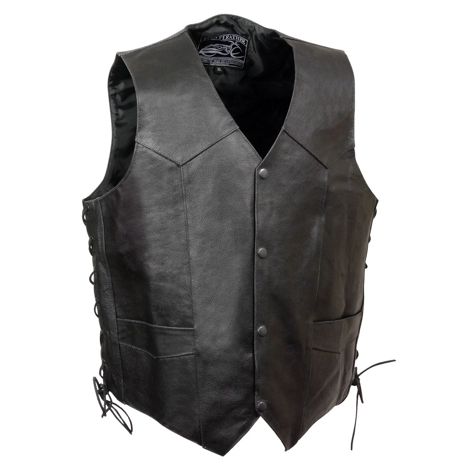 Event Leather ELM3940 Men's Motorcycle Riders Black Leather Vest w/ Embossed American Bald Eagle Head and Stars - Image 3