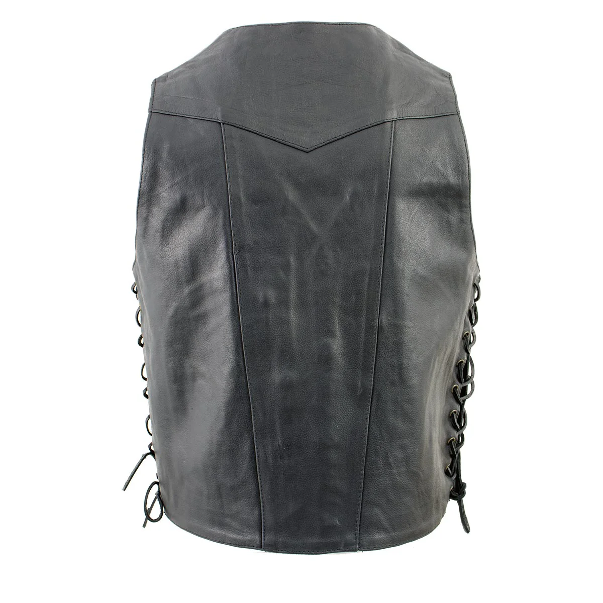 Event Leather XS5390 Men's 10 Pocket Black Classic Side Lace Leather Vest - Image 2