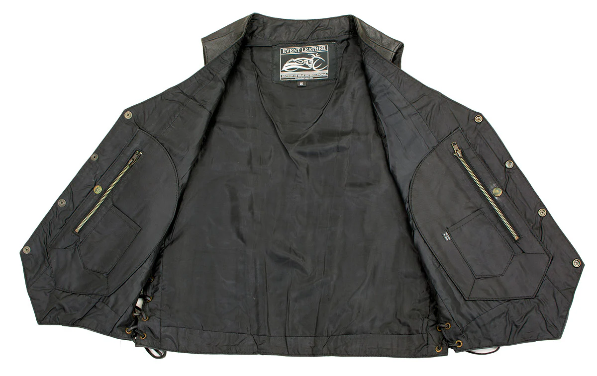 Event Leather XS5390 Men's 10 Pocket Black Classic Side Lace Leather Vest - Image 3