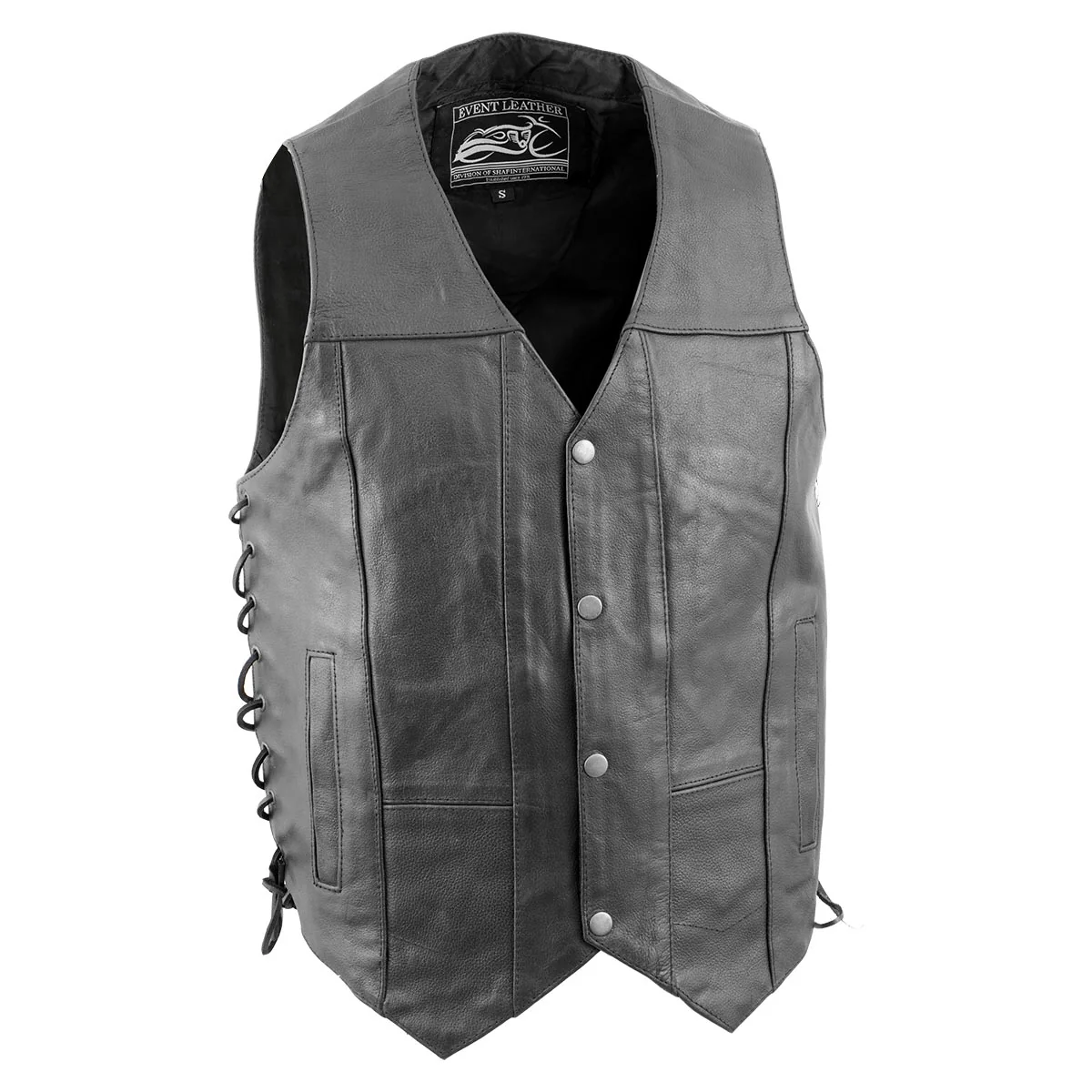 Event Leather XS5390 Men's 10 Pocket Black Classic Side Lace Leather Vest - Image 4