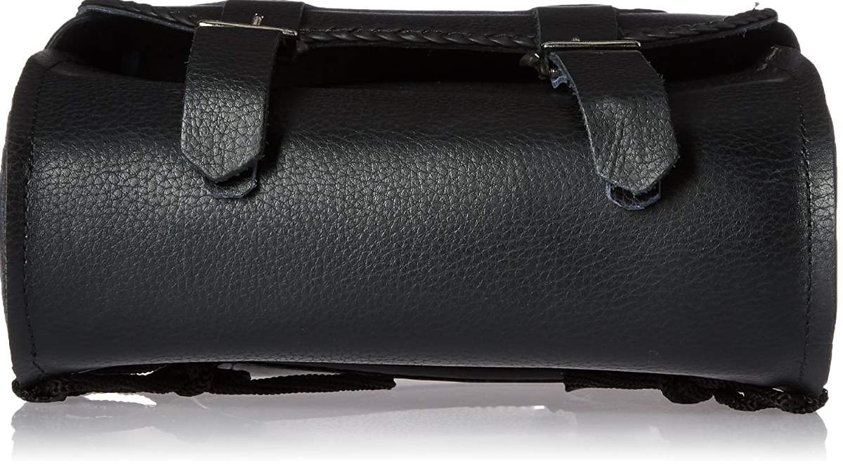 First Manufacturing FIBAG8501 Black Leather Braided Motorcycle Bar Bag - Image 4