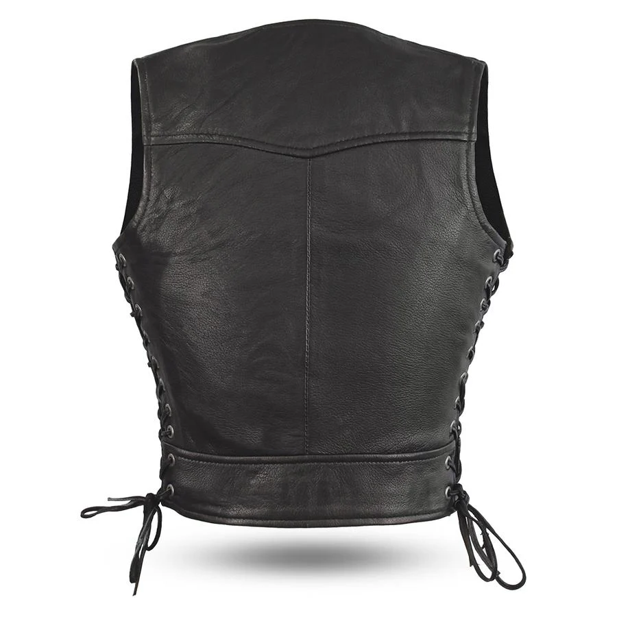 First Manufacturing FIL542GDD Women's ‘The Raven’ Motor Fashion Style Black Leather Vest - Image 2