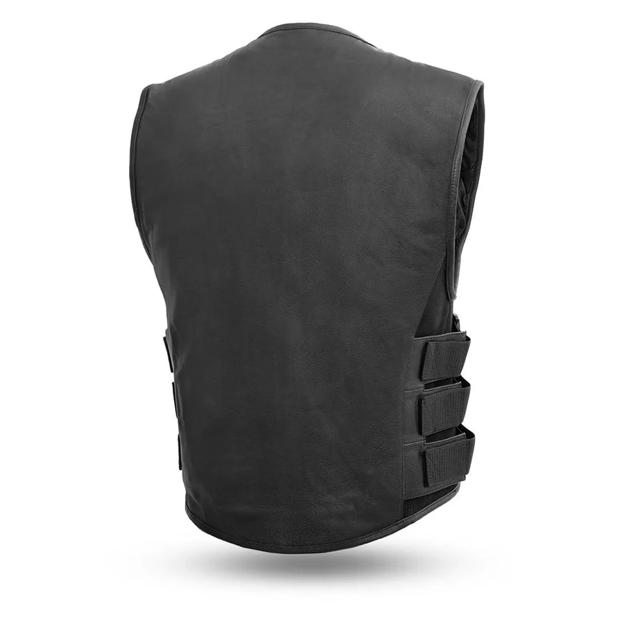 First Manufacturing FIM645 Men’s ‘The Commando’ Black Leather Vest with Carry Conceal Pockets - Image 2
