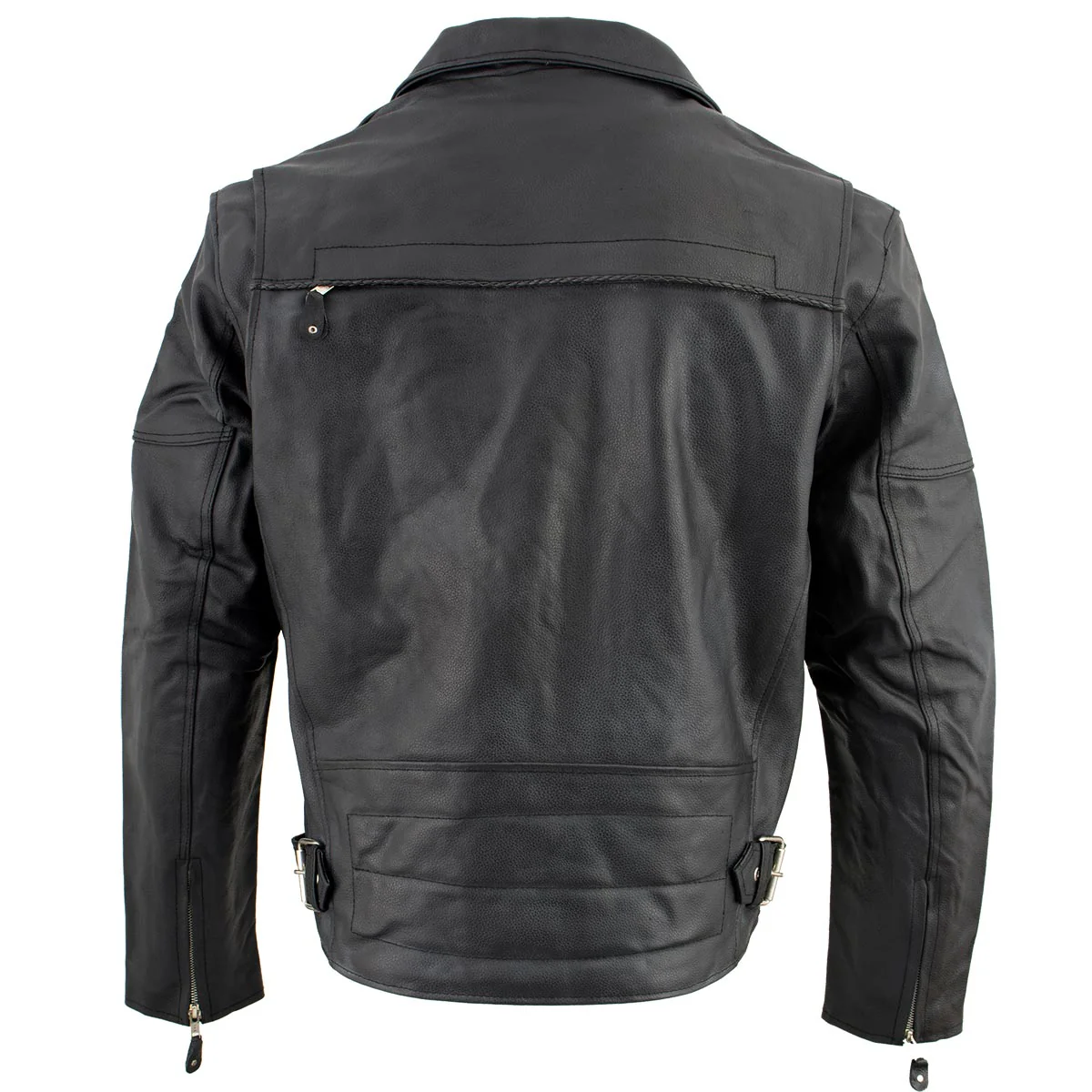 Genuine Leather EL1055 Men's Black Classic Vented ‘Braided’ Moto Jacket with Utility Pocket - Image 2