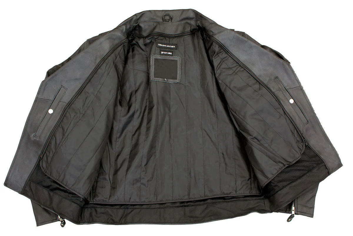 Genuine Leather EL1055 Men's Black Classic Vented ‘Braided’ Moto Jacket with Utility Pocket - Image 3