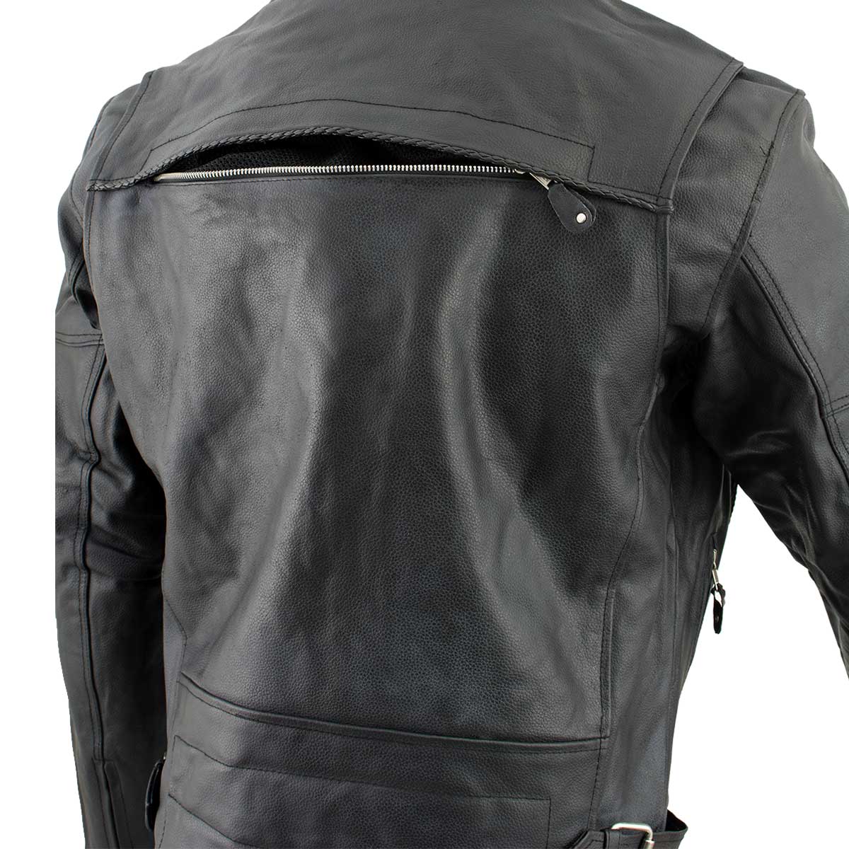 Genuine Leather EL1055 Men's Black Classic Vented ‘Braided’ Moto Jacket with Utility Pocket - Image 5