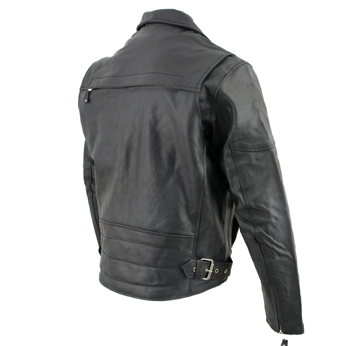 Genuine Leather EL1055 Men's Black Classic Vented ‘Braided’ Moto Jacket with Utility Pocket - Image 8