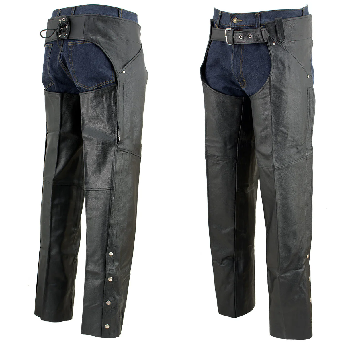 Genuine Leather EL1153 Unisex Black Classic Motorcycle Leather Chaps - Image 2