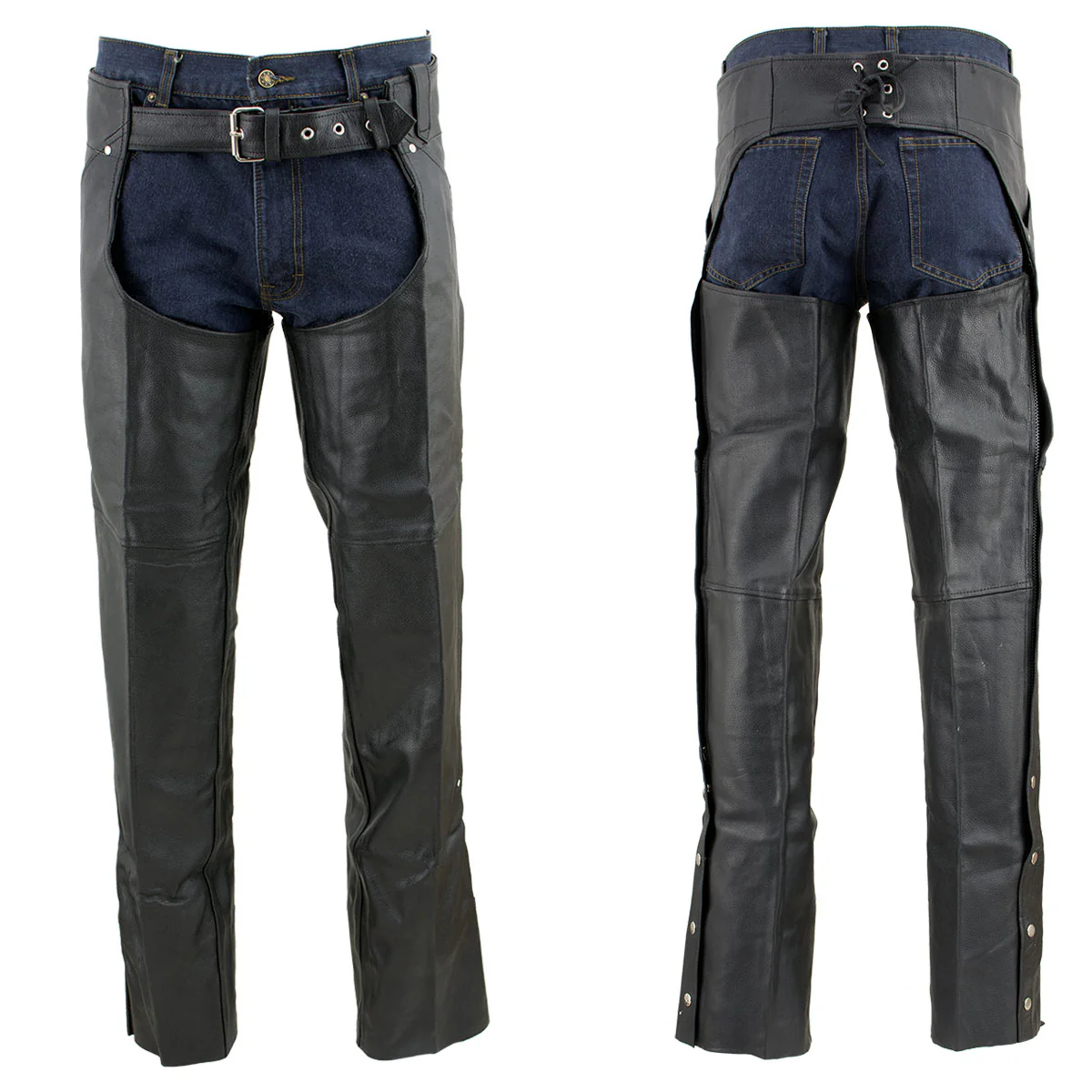 Genuine Leather EL1153 Unisex Black Classic Motorcycle Leather Chaps - Image 3