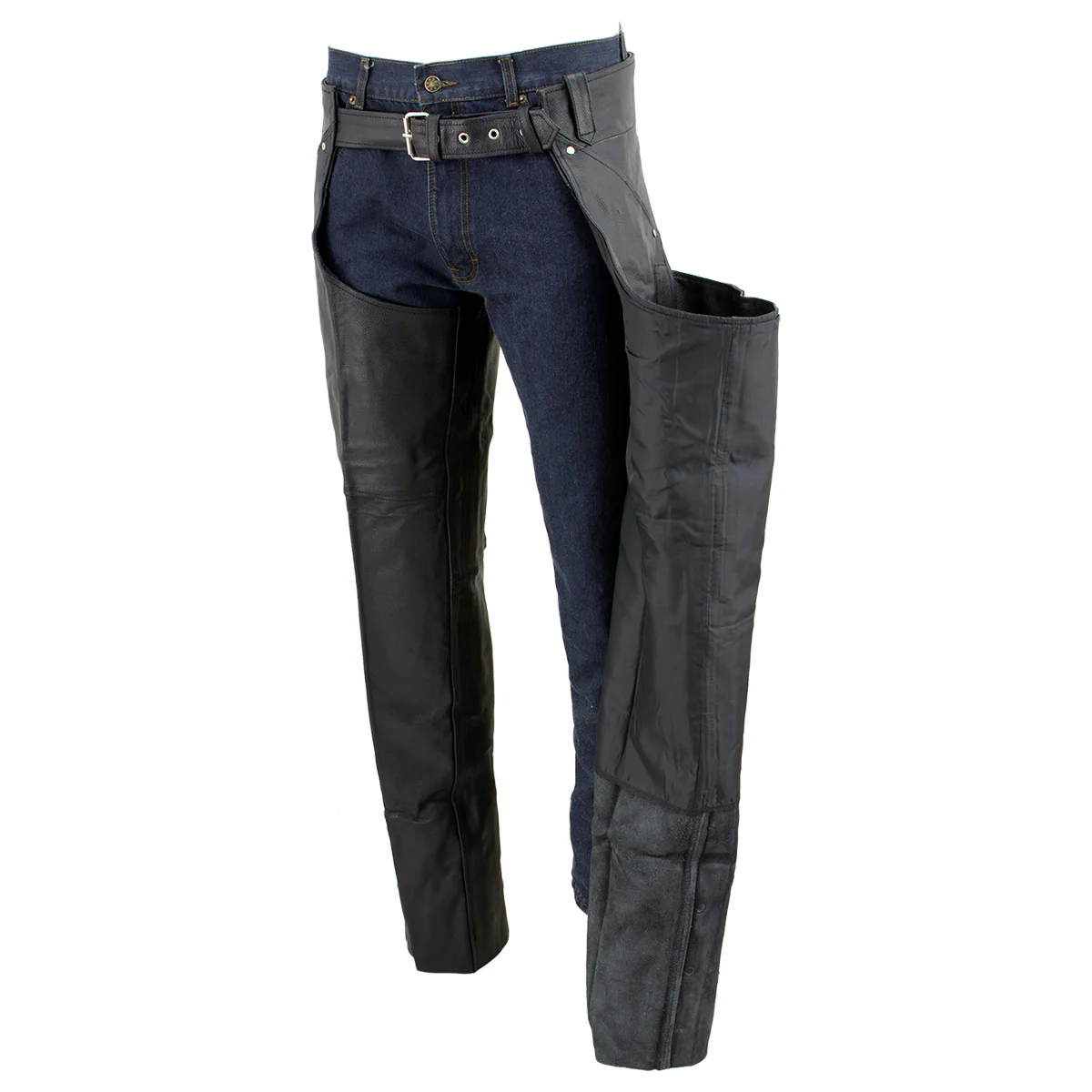Genuine Leather EL1153 Unisex Black Classic Motorcycle Leather Chaps - Image 4