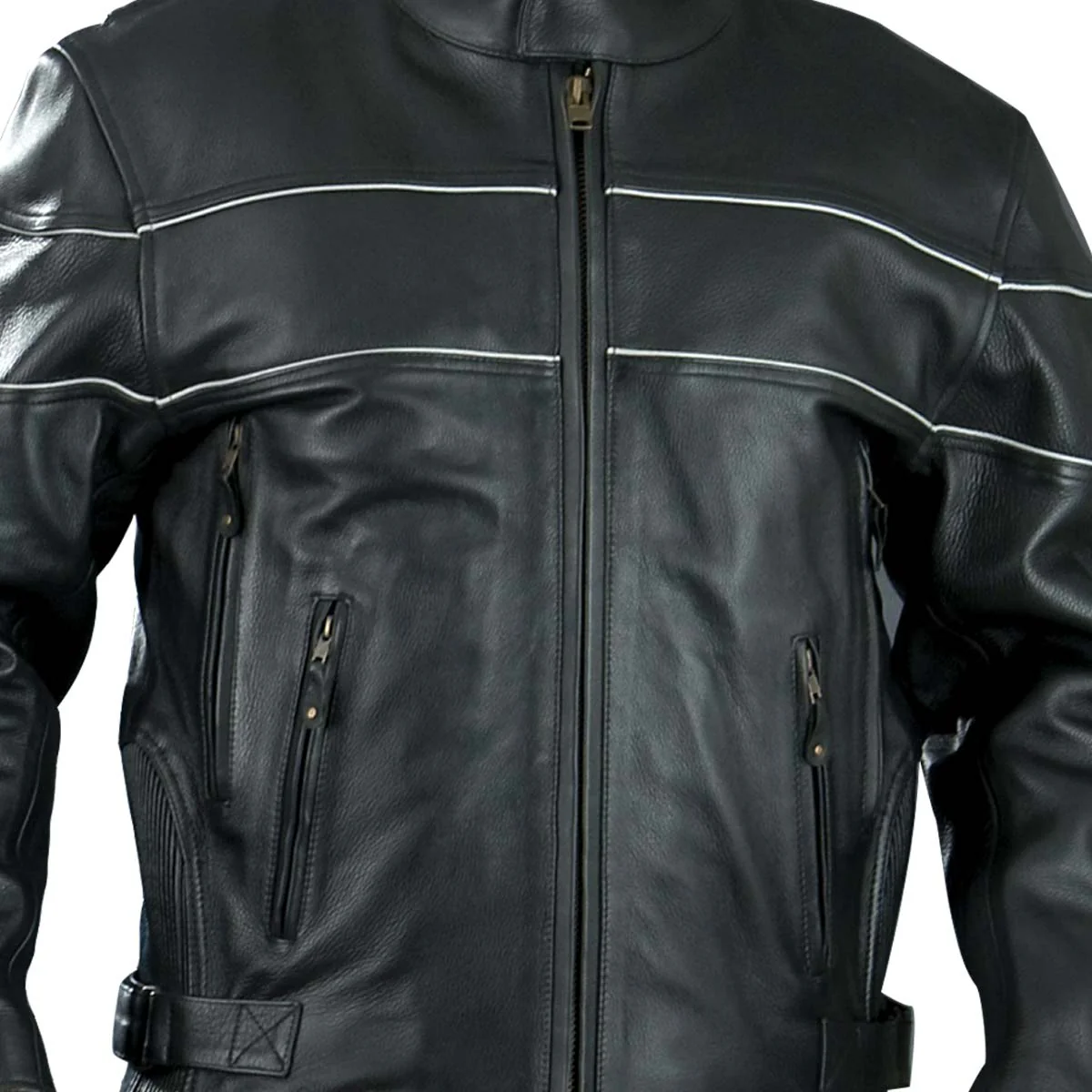 Genuine Leather EL2121 Men's Black Side Stretch Jacket with Reflective Piping - Image 2