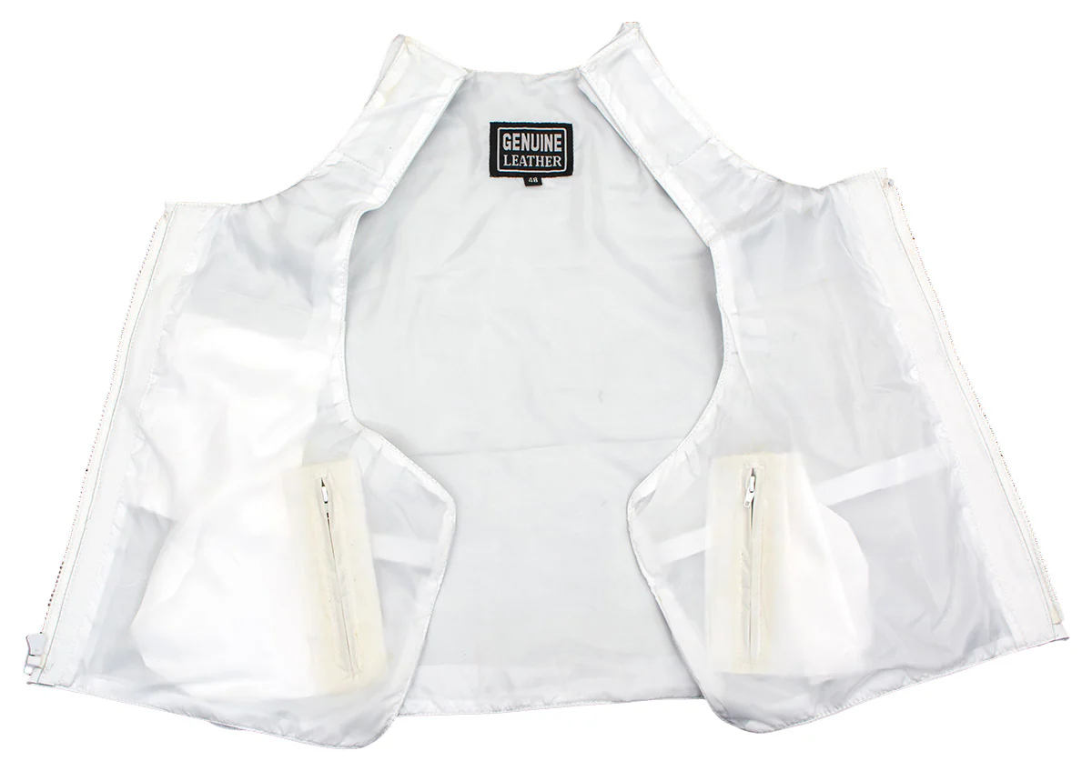 Genuine Leather SH1367ZW Men’s 'Bullet Proof Replica' White Leather Vest - Image 2