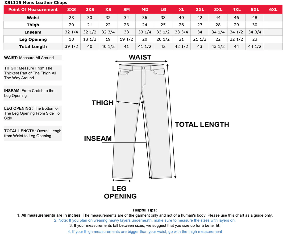 Genuine Leather XS1115 Men’s Classic Black Leather Chaps - Image 4