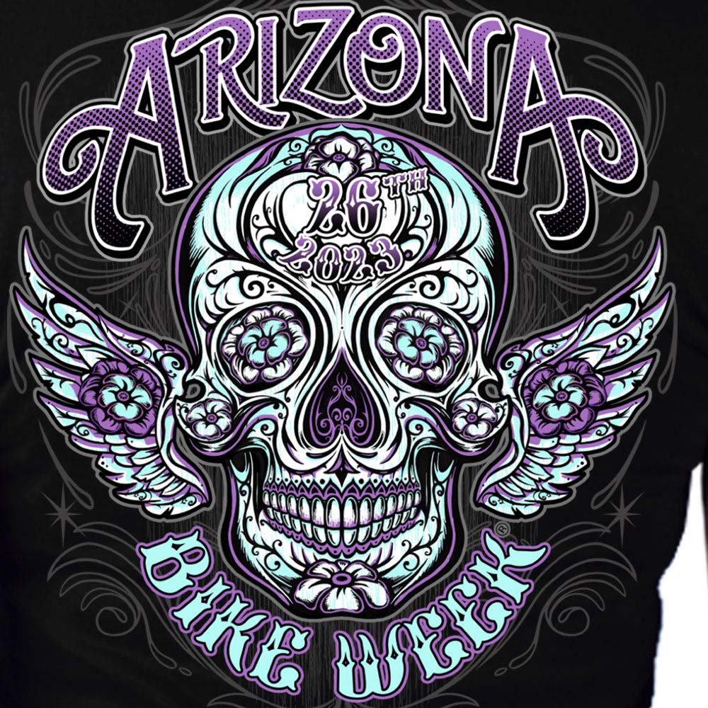 Hot Leathers AZL1406 Women's 2023 Arizona Bike Week Sugar Skull T-Shirt - Image 2
