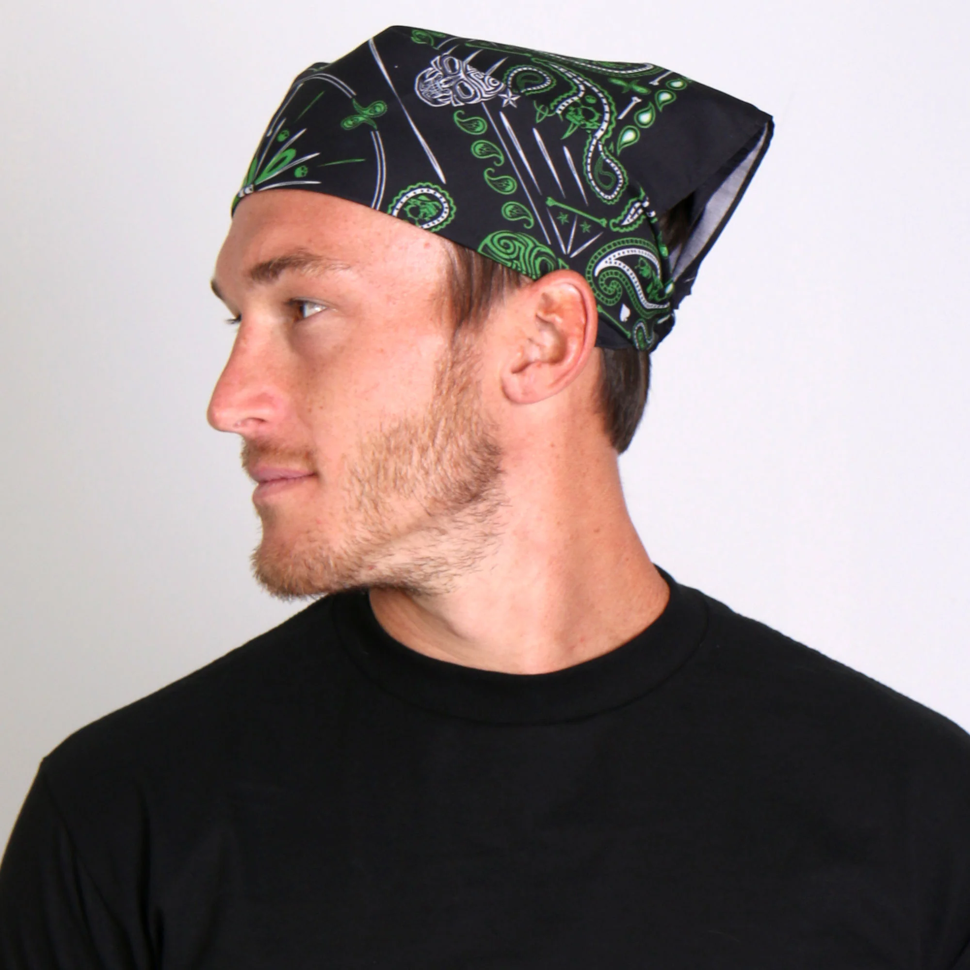 Hot Leathers BAB1068 Green Paisley Skulls Bandana - Image 2