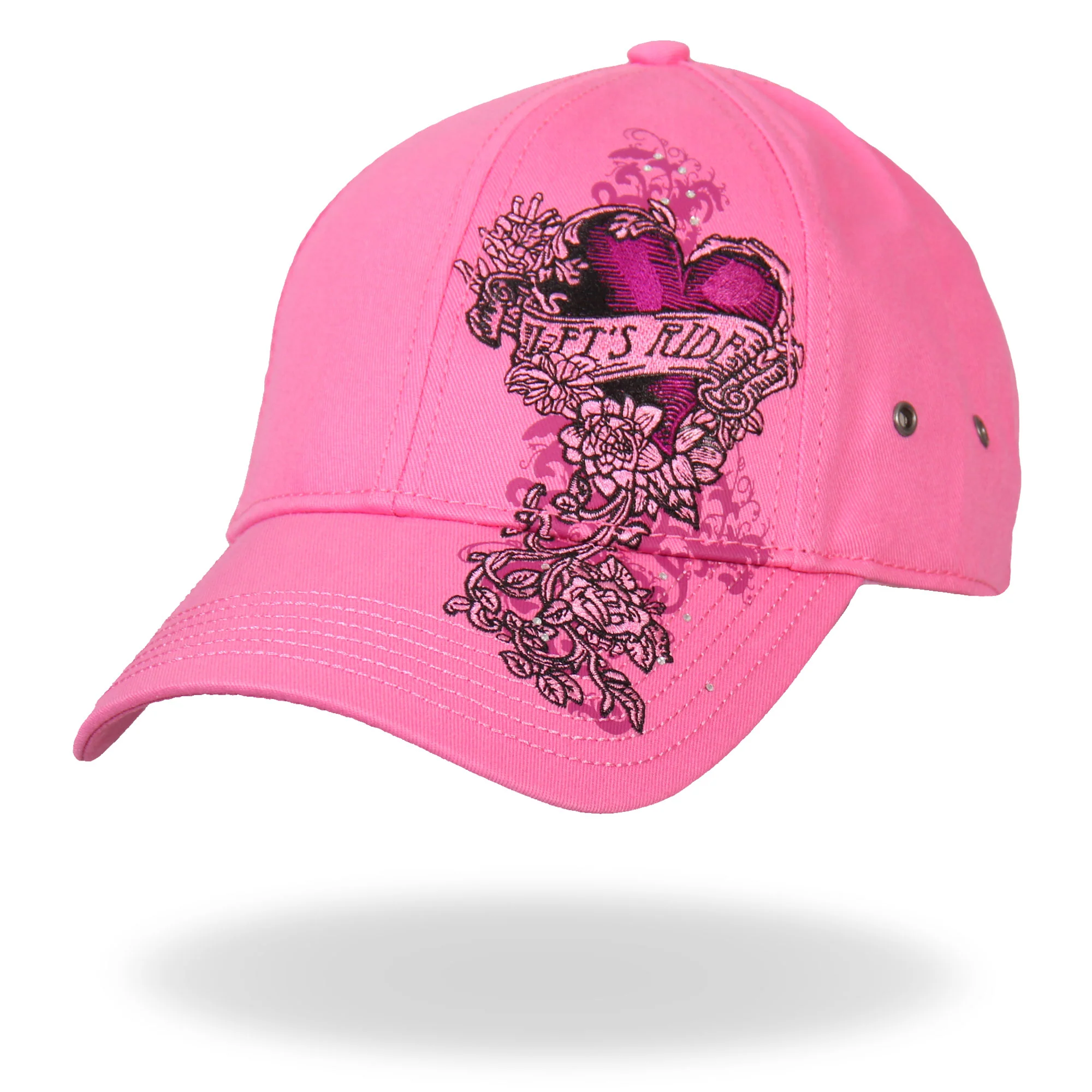 Hot Leathers BCA1043 Ladies Let's Ride Heart Pink Ball Cap - Image 2