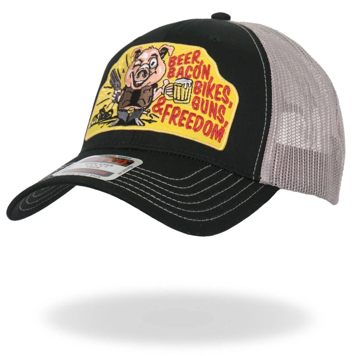 Hot Leathers Black and White Trucker Hat Beer Bacon Bikes GSH1040 - Image 2