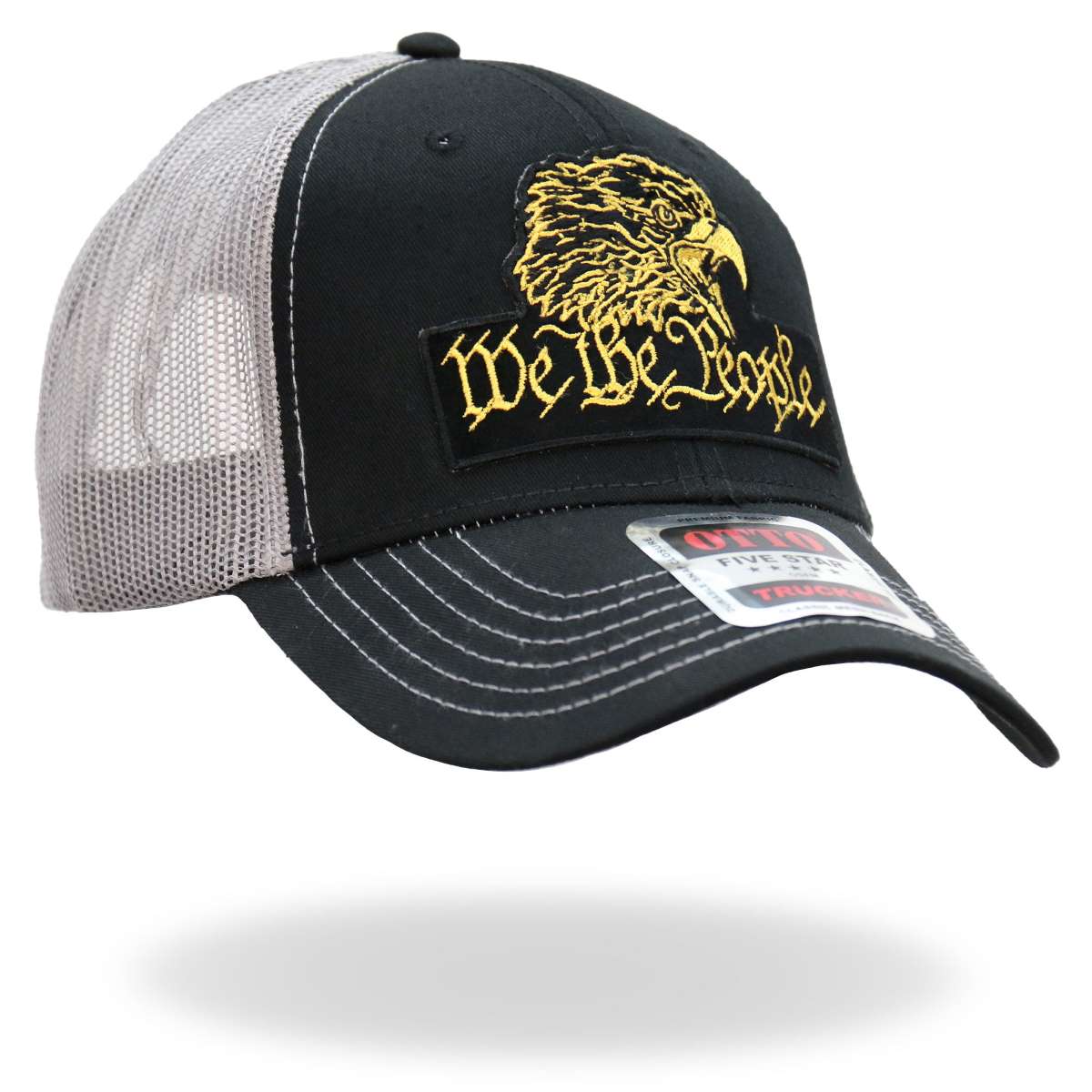 Hot Leathers Black Gray and Yellow Trucker Hat We The People Eagle GSH1049 - Image 6