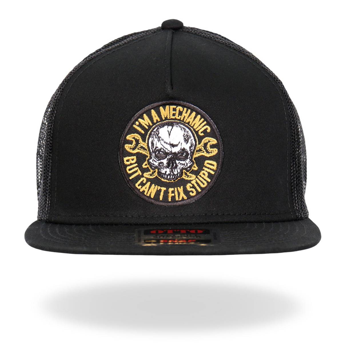 Hot Leathers Black Yellow And White Mechanic Can't Fix Stupid Snapback Hat GSH2036 - Image 6