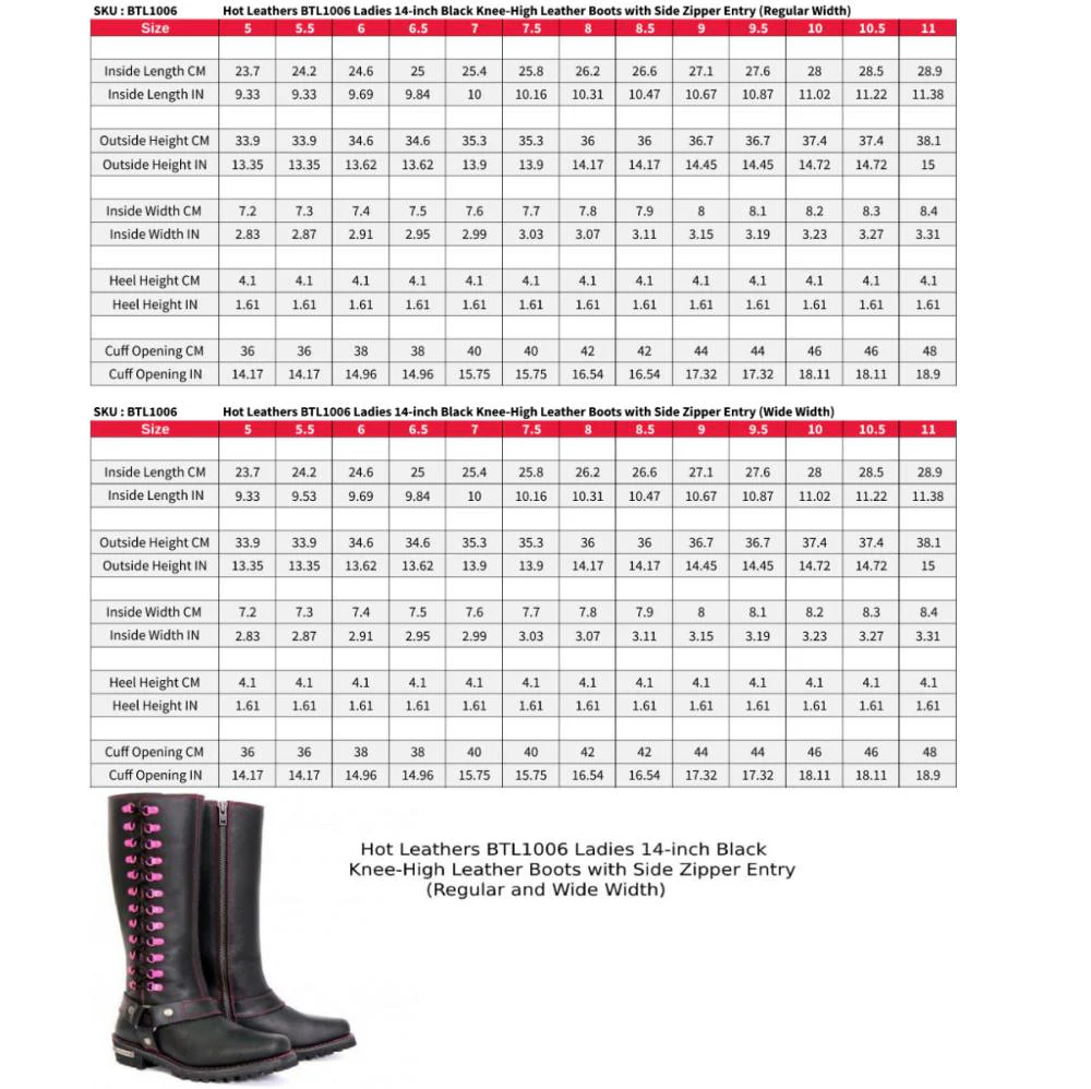 Hot Leathers BTL1006 Ladies 14-inch Black Knee-High Leather Boots with Side Zipper Entry - Image 3