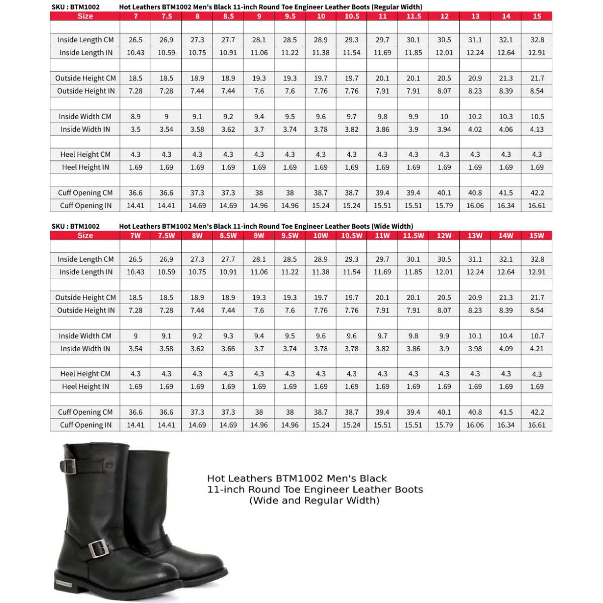 Hot Leathers BTM1002 Men's Black 11-inch Round Toe Engineer Leather Boots - Image 14