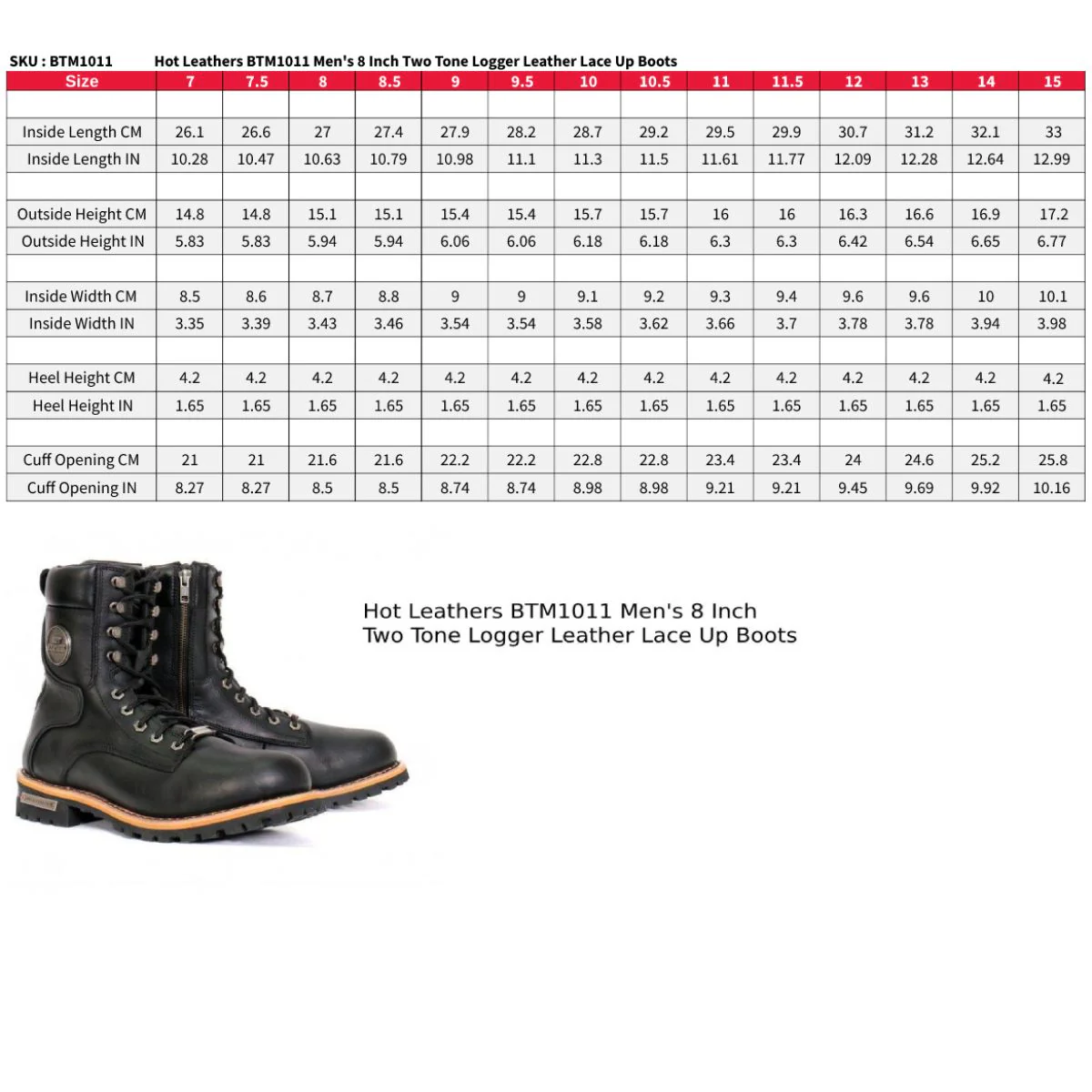 Hot Leathers BTM1011 Men's 8 Inch Two Tone Logger Leather Lace Up Boots - Image 14