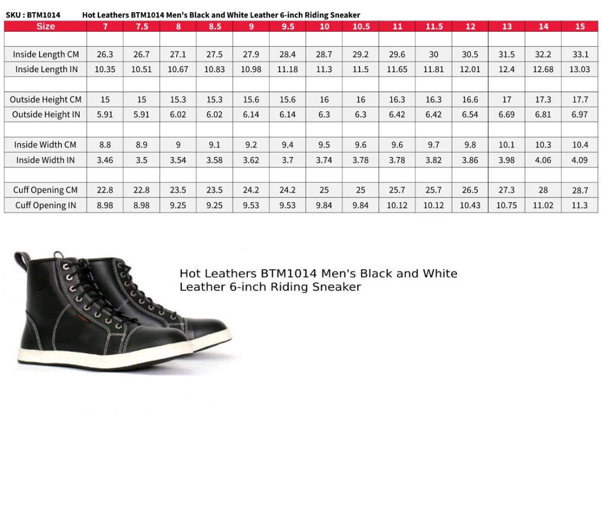 Hot Leathers BTM1014 Men's Black and White Leather 6-inch Riding Sneaker - Image 3
