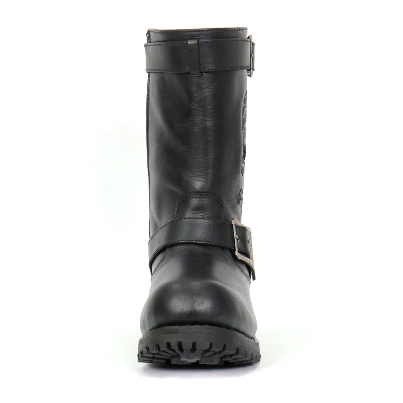 Hot Leathers BTM1018 Men’s Black Tall Harness Flag Skull Boot with Round Toe - Image 11