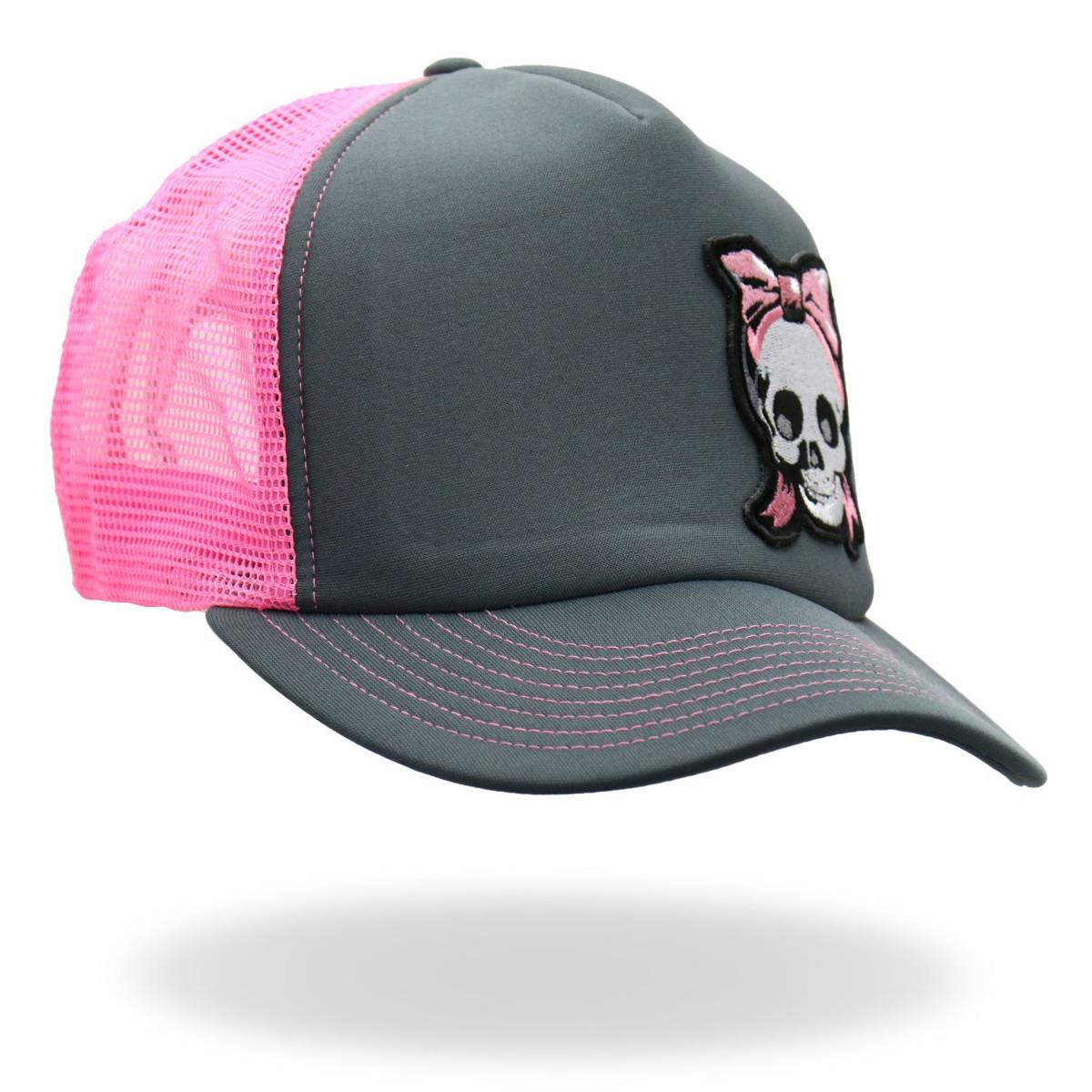 Hot Leathers Charcoal and pink Girly Skull Trucker Hat GSH1052 - Image 6