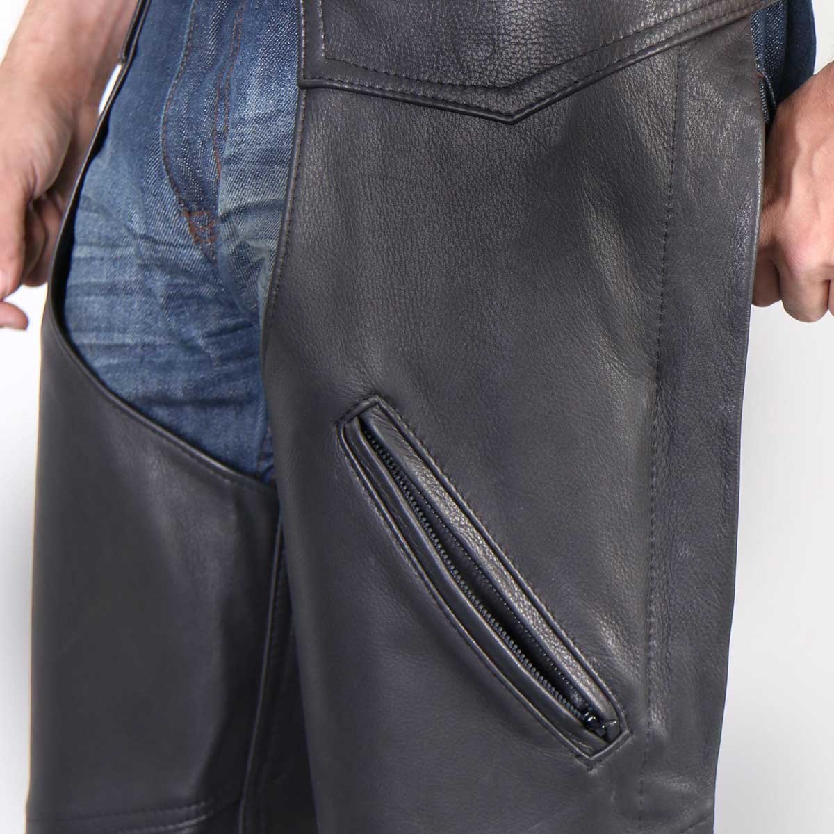 Hot Leathers CHM5001 USA Made Men's Classic Black Premium Leather Motorcycle Chaps - Image 11