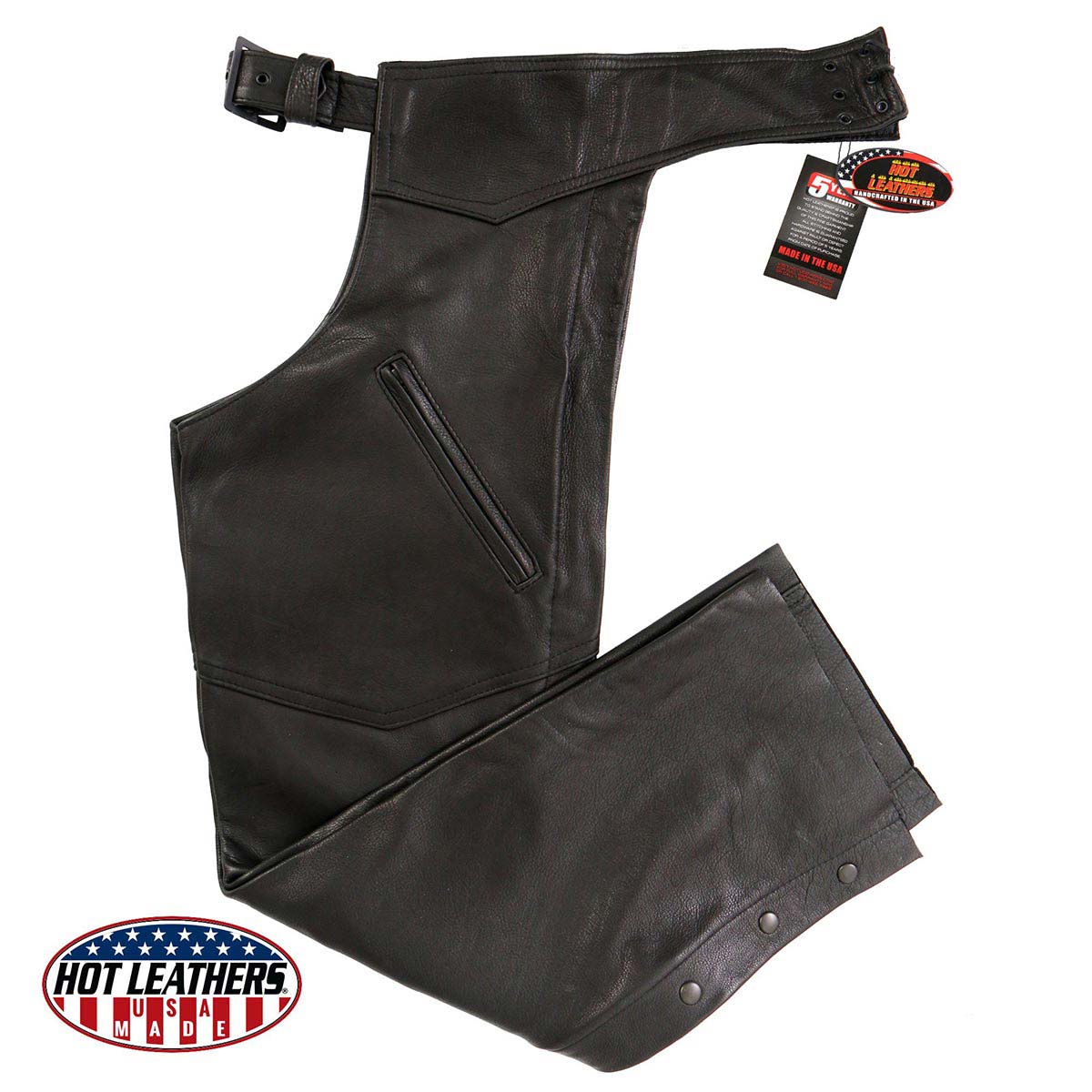 Hot Leathers CHM5001 USA Made Men's Classic Black Premium Leather Motorcycle Chaps - Image 2