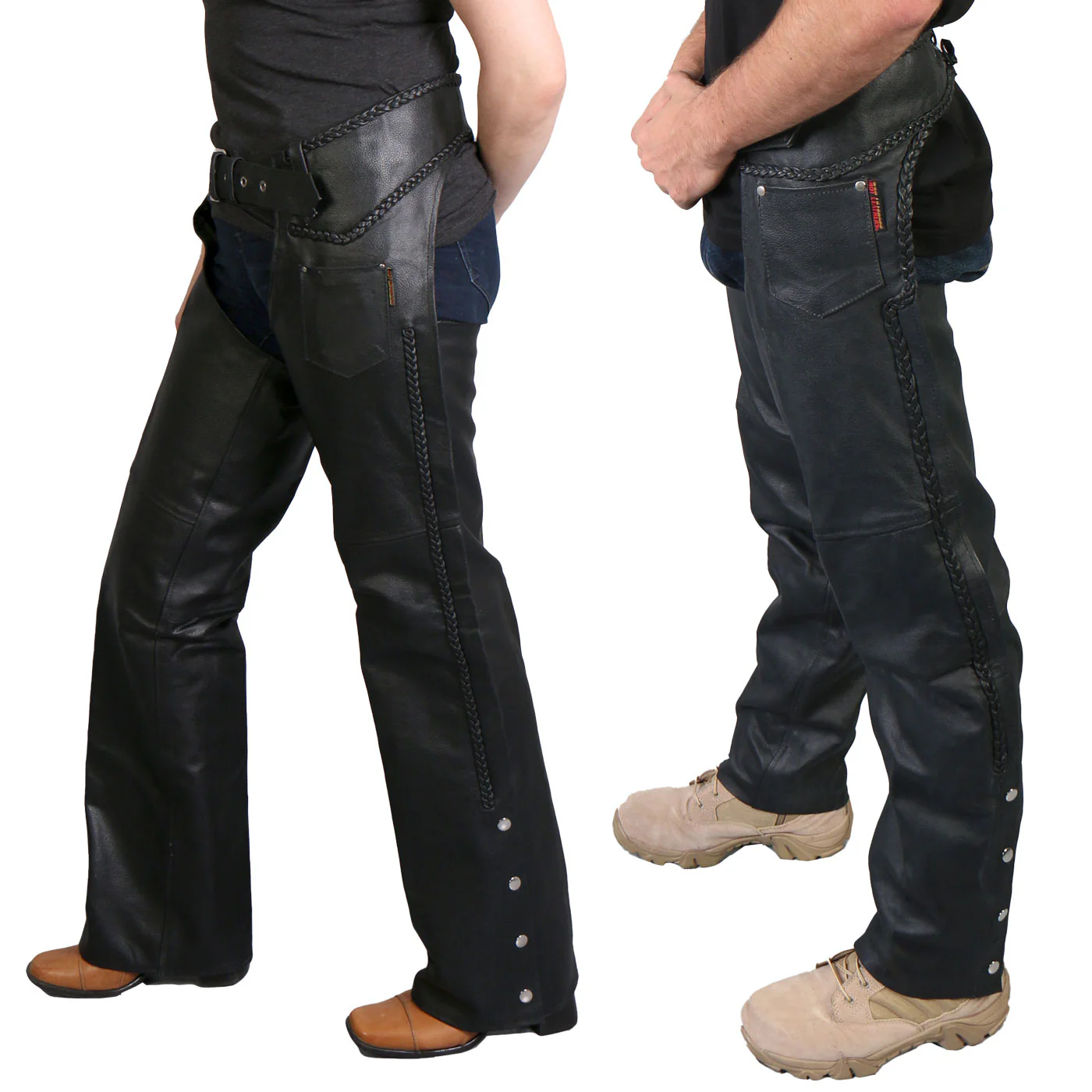 Hot Leathers CHM1003 Black Heavyweight Braided Uni-Sex Leather Chaps - Image 2
