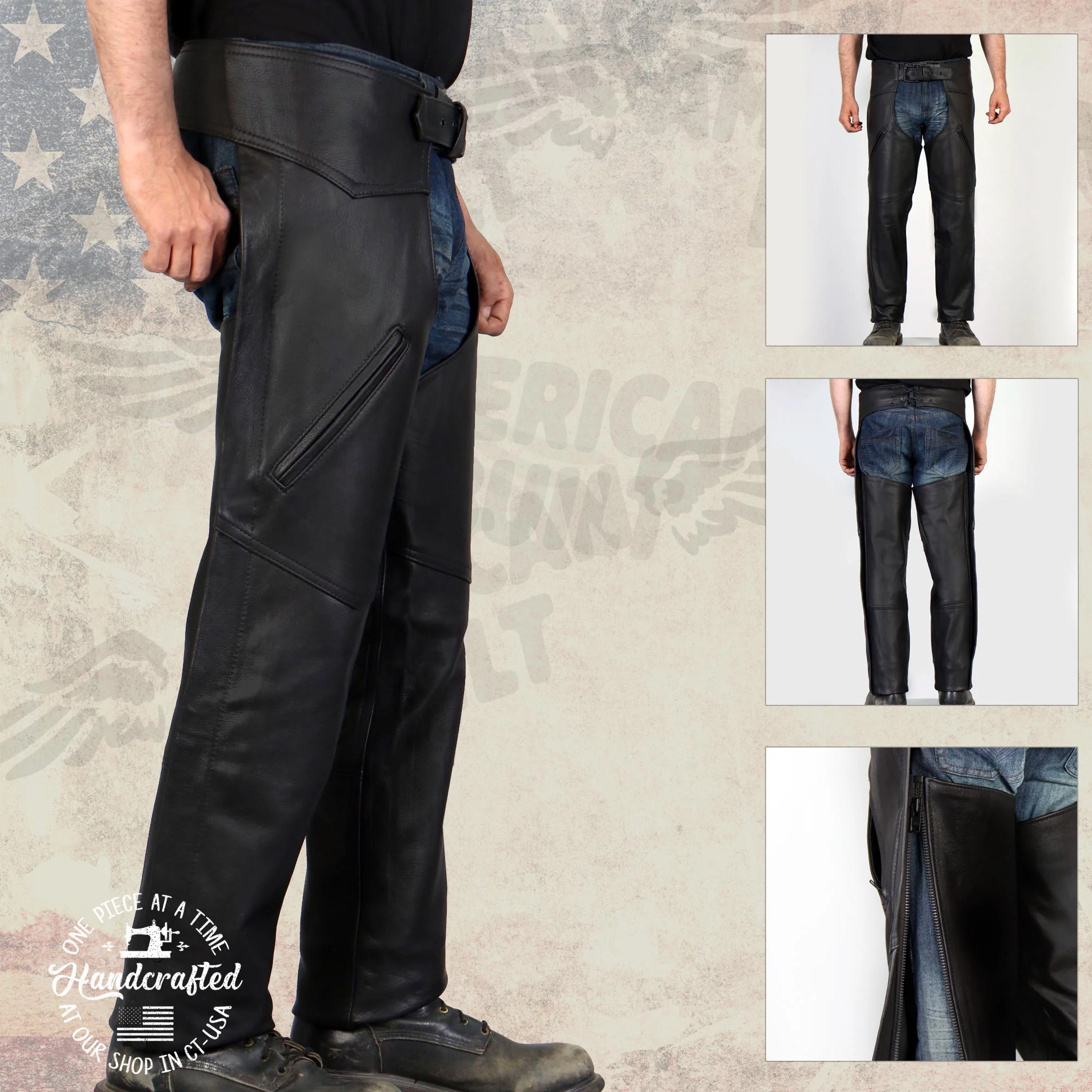 Hot Leathers CHM5001 USA Made Men's 'Cloak' Classic Black Premium Leather Motorcycle Chaps - Image 5