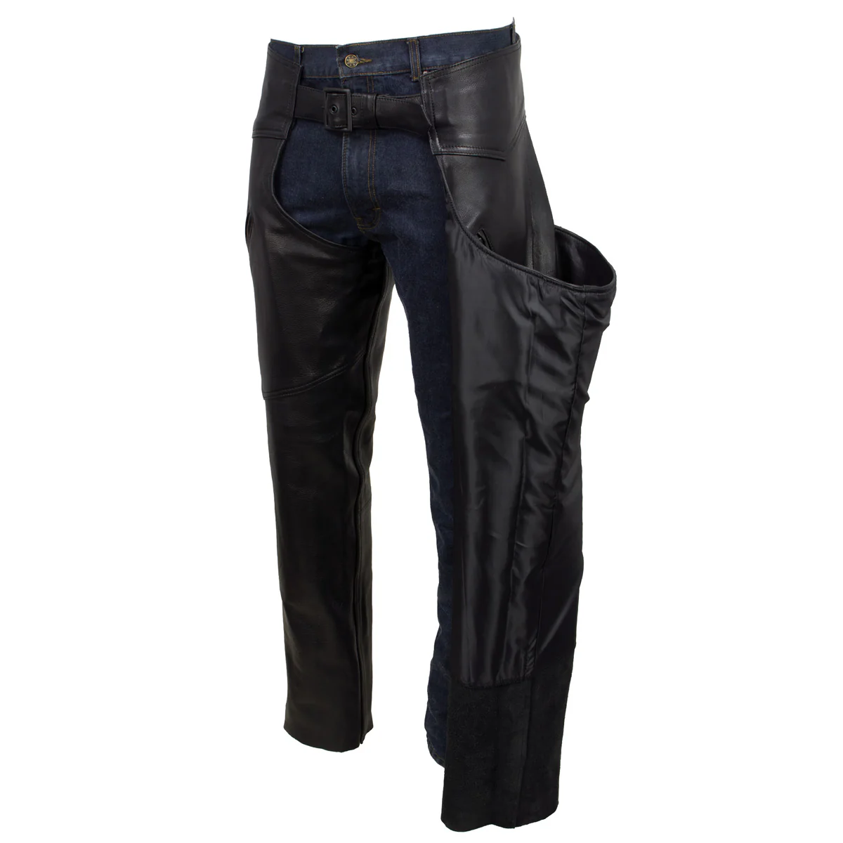 Hot Leathers CHM5001 USA Made Men's 'Cloak' Classic Black Premium Leather Motorcycle Chaps - Image 8