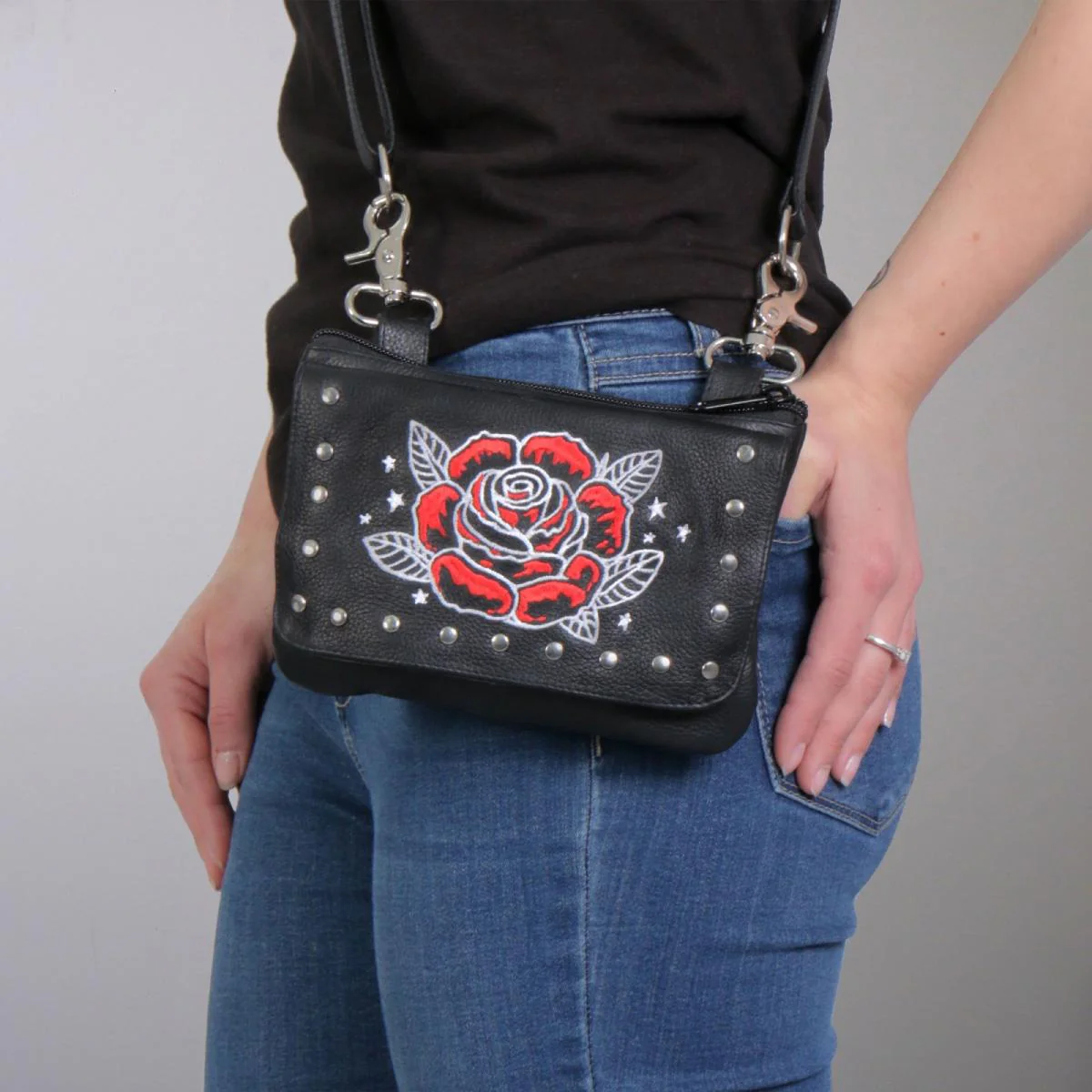 Hot Leathers CPE2103 Embroidered Clip Pouch Purse with Rose and Stars - Image 4