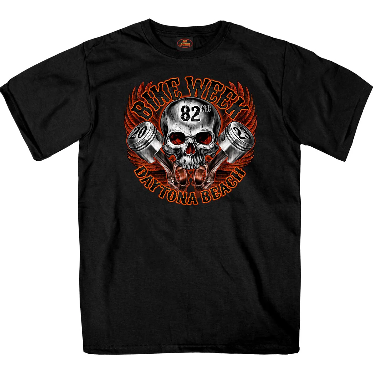 Hot Leathers EDM1188 Men's 2023 Daytona Bike Week Skull Pistons Black T-Shirt - Image 2