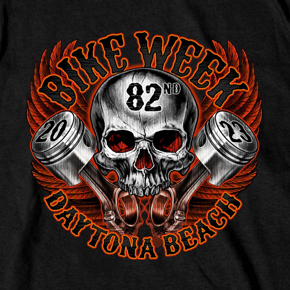 Hot Leathers EDM1188 Men's 2023 Daytona Bike Week Skull Pistons Black T-Shirt - Image 3