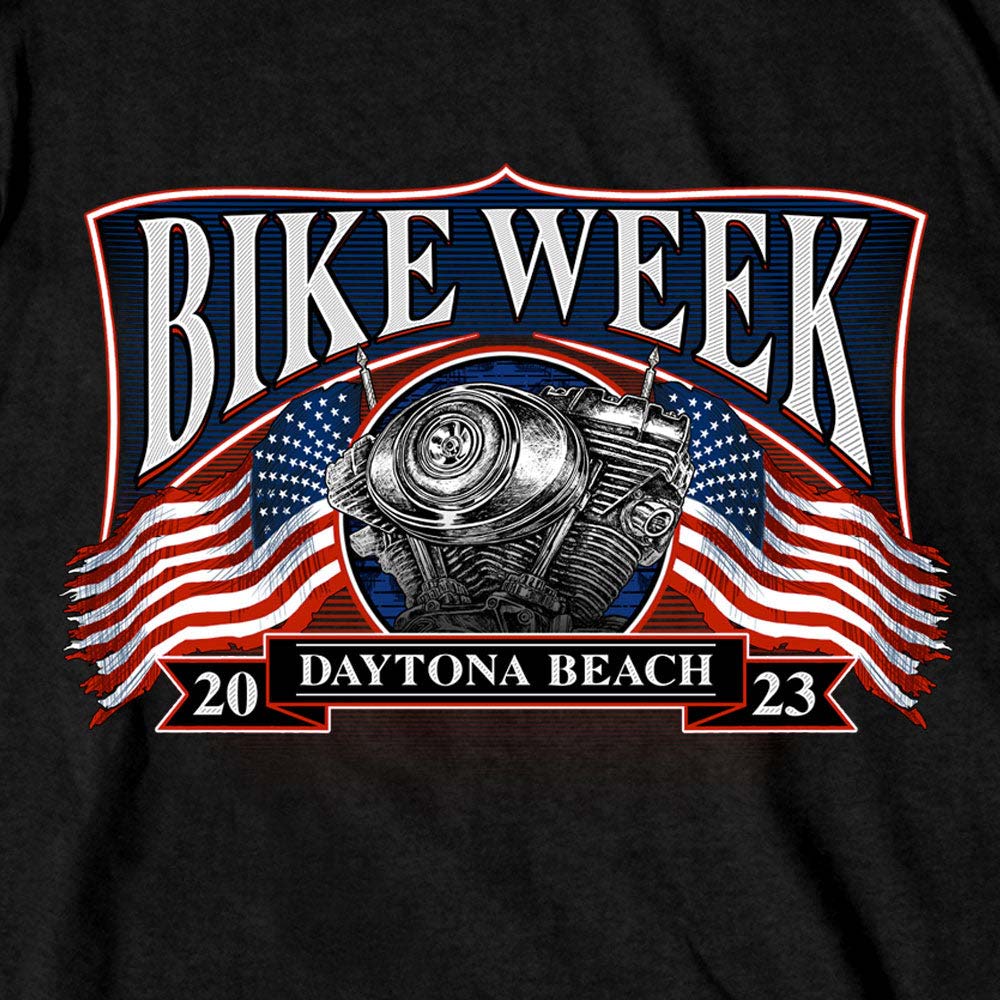 Hot Leathers EDM1192 Men's 2023 Daytona Beach Vintage Patriot Black T-Shirt - Image 3
