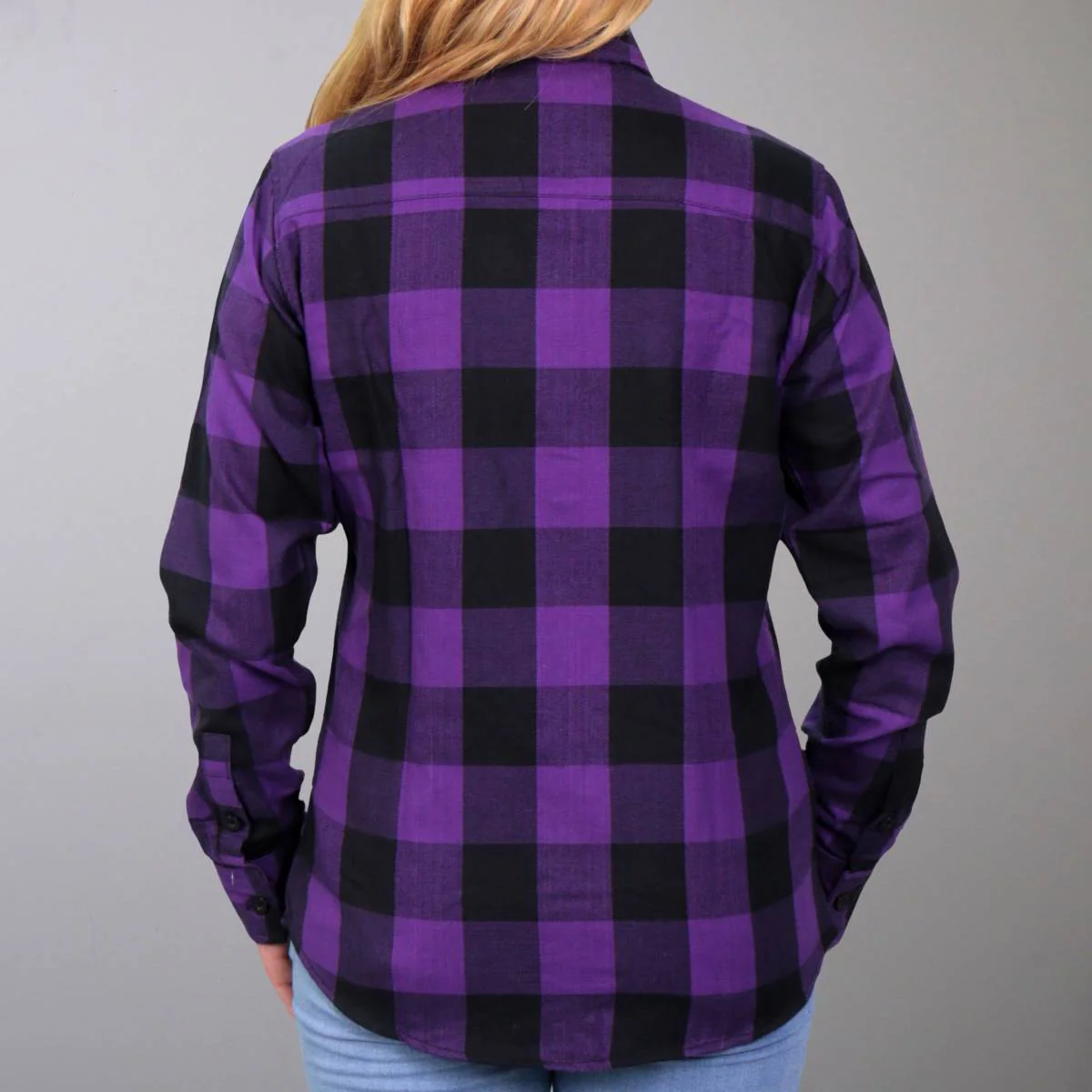Hot Leathers FLL3003 Ladies Black and Purple Long Sleeve Flannel Shirt - Image 2