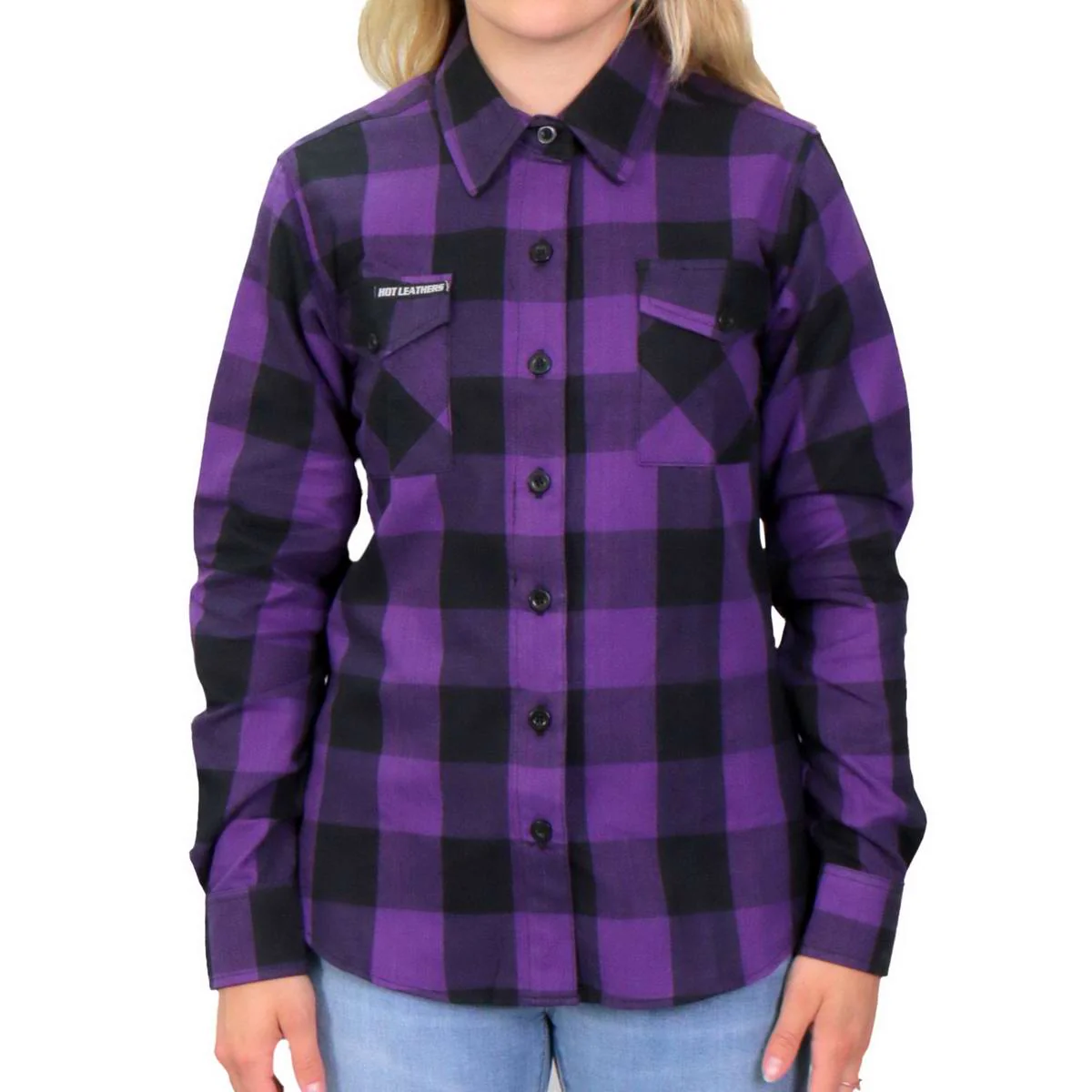 Hot Leathers FLL3003 Ladies Black and Purple Long Sleeve Flannel Shirt - Image 4