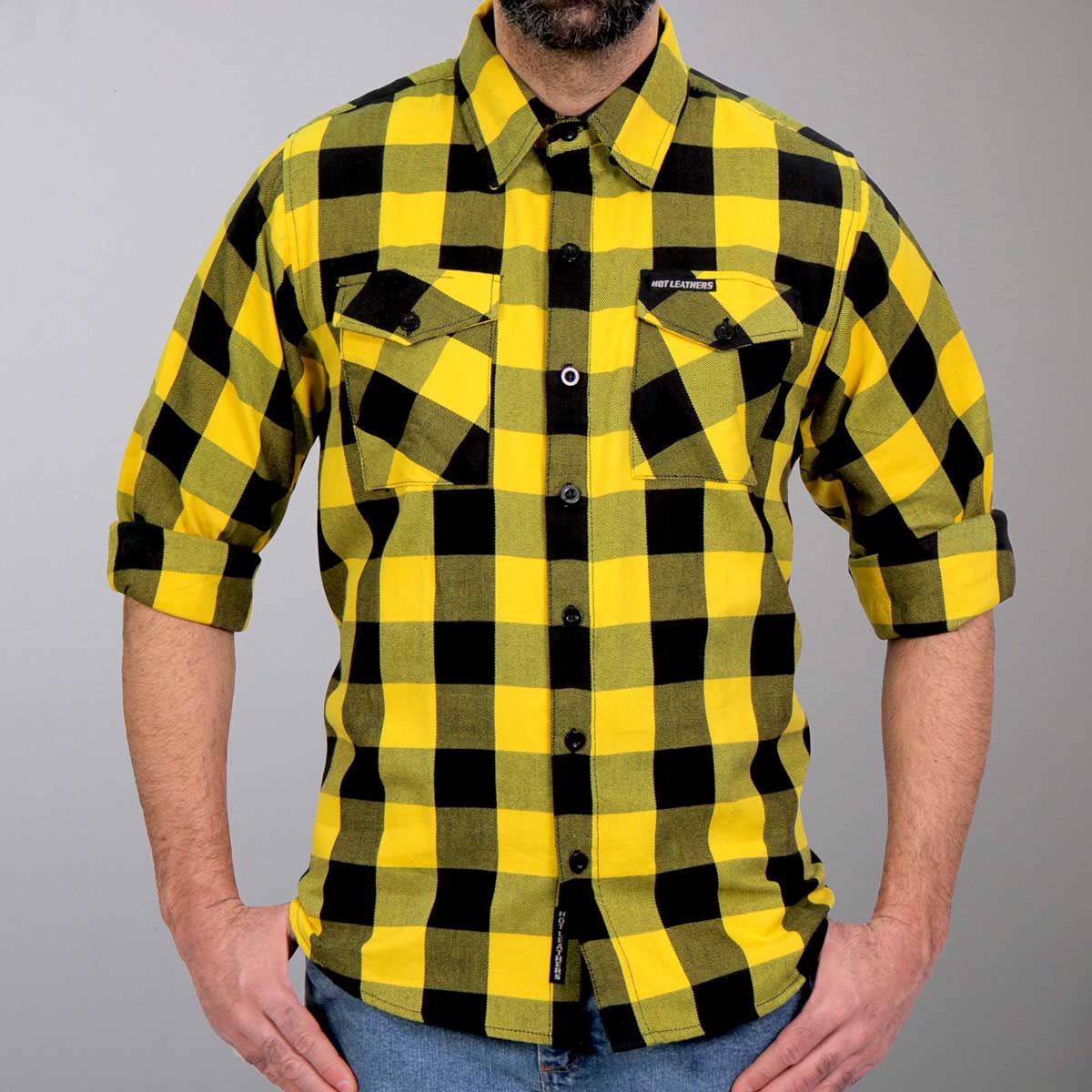 Hot Leathers FLM2014 Men's Gold and Black Flannel Long Sleeve Shirt - Image 4