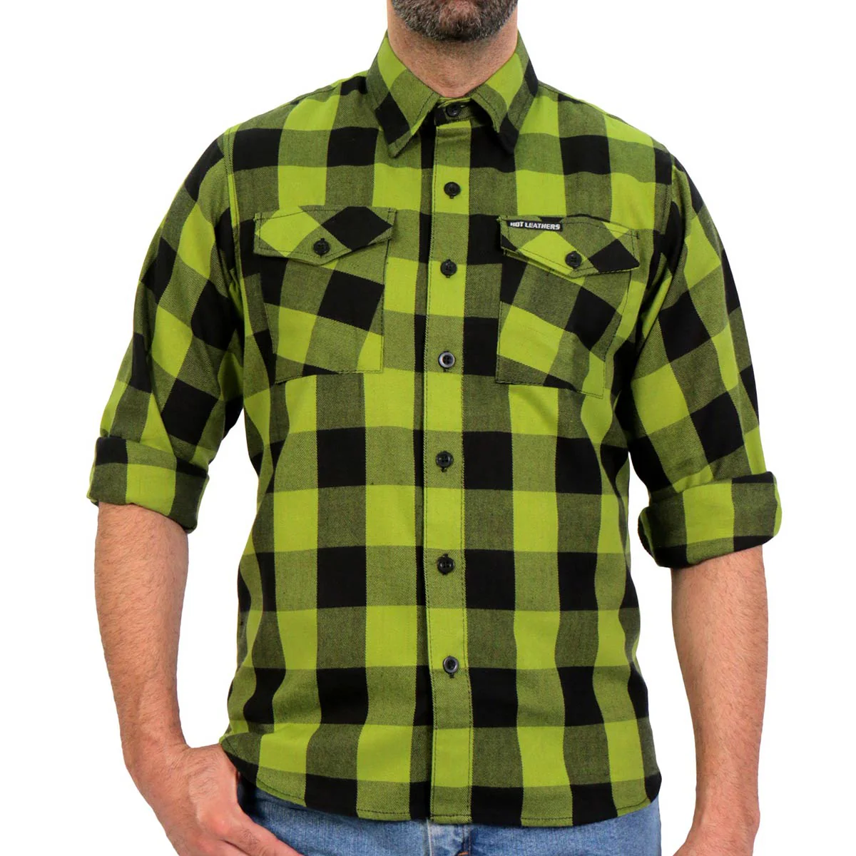 Hot Leathers FLM2015 Men's Black and Light Green Long Sleeve Flannel Shirt - Image 4