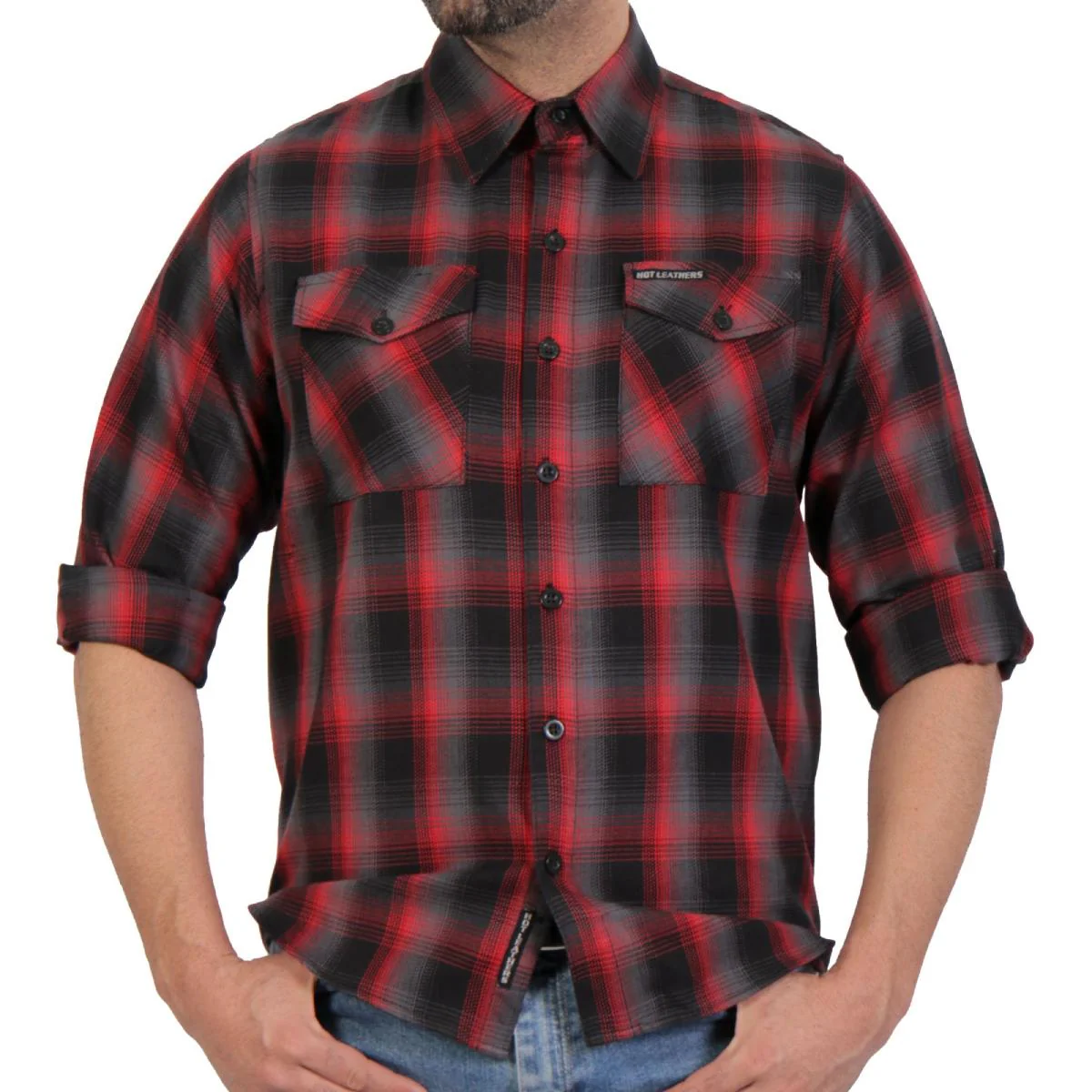 Hot Leathers FLM2017 Men's Red and Gray Long Sleeve Flannel Shirt - Image 4