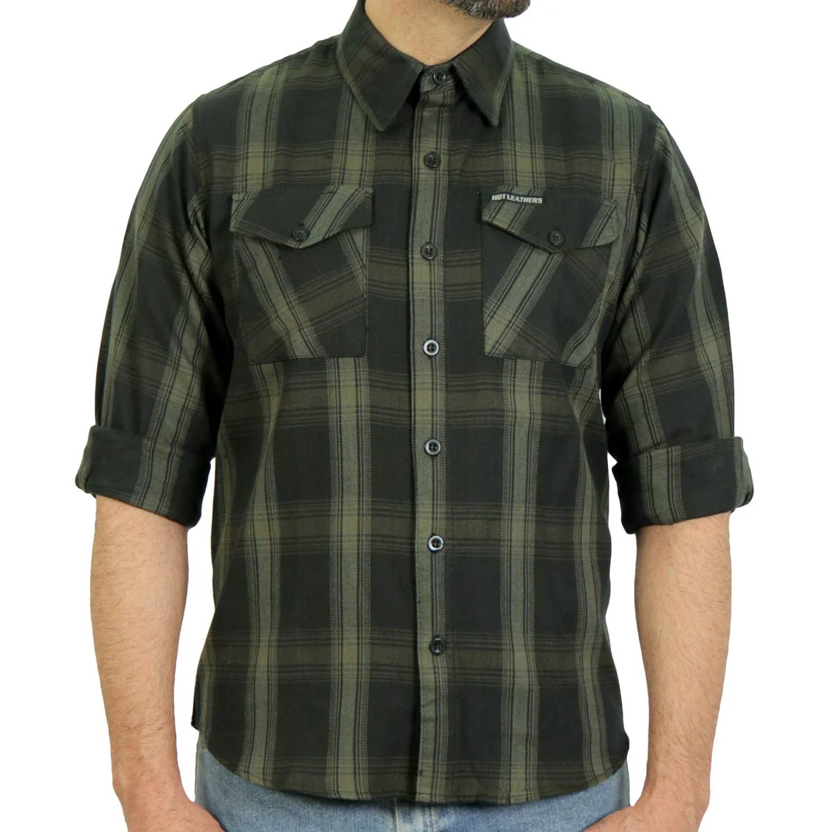 Hot Leathers FLM2018 Men's Black and Green Long Sleeve Flannel Shirt - Image 4