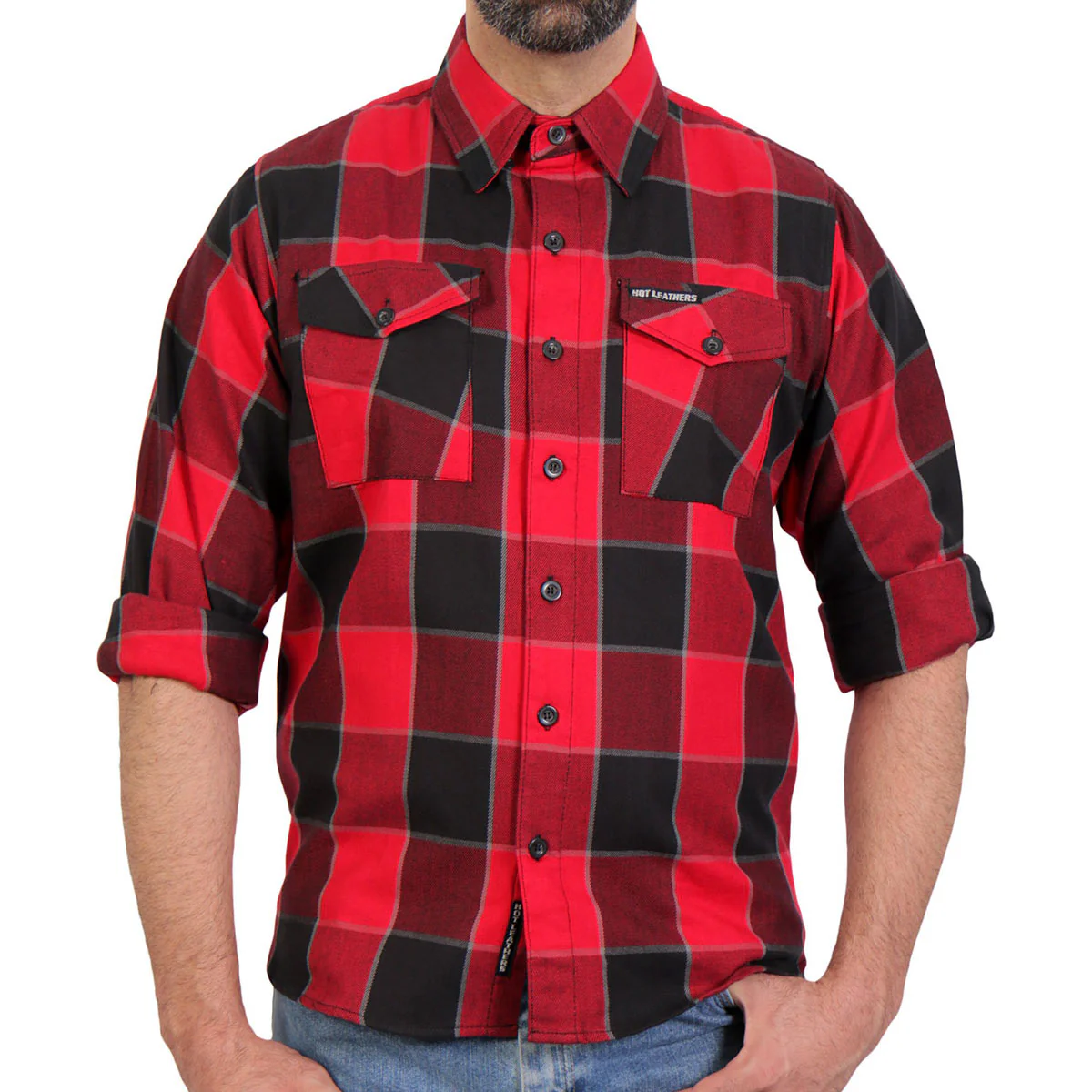 Hot Leathers FLM2019 Men's Red Black and Gray Long Sleeve Flannel Shirt - Image 4