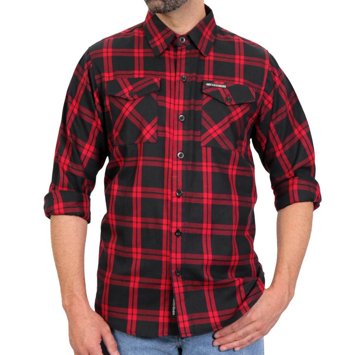 Hot Leathers FLM2021 Men's Red and Black Flannel Long Sleeve Shirt - Image 2