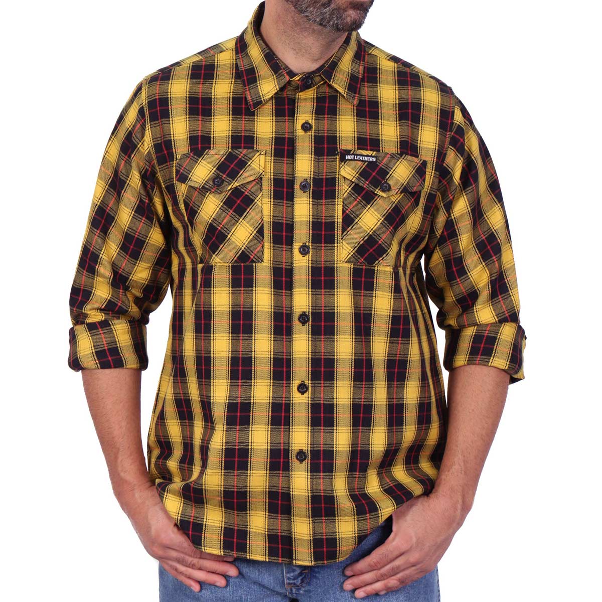 Hot Leathers FLM2036 Men's Yellow Red and Black Long Sleeve Flannel Shirt - Image 2